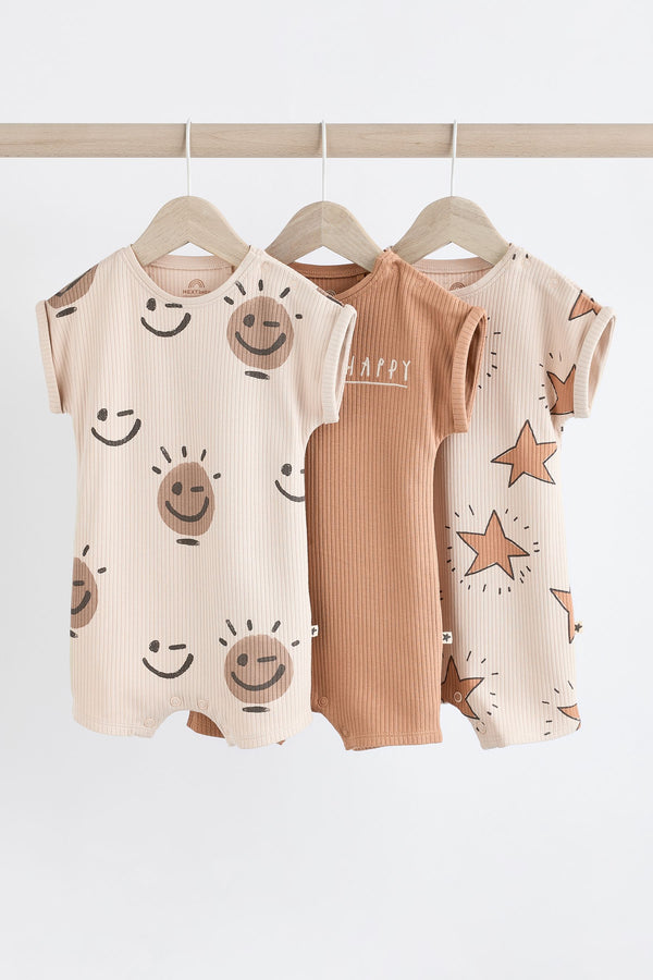 Neutral Happy Baby Jersey 100% Cotton Rompers 3 Pack