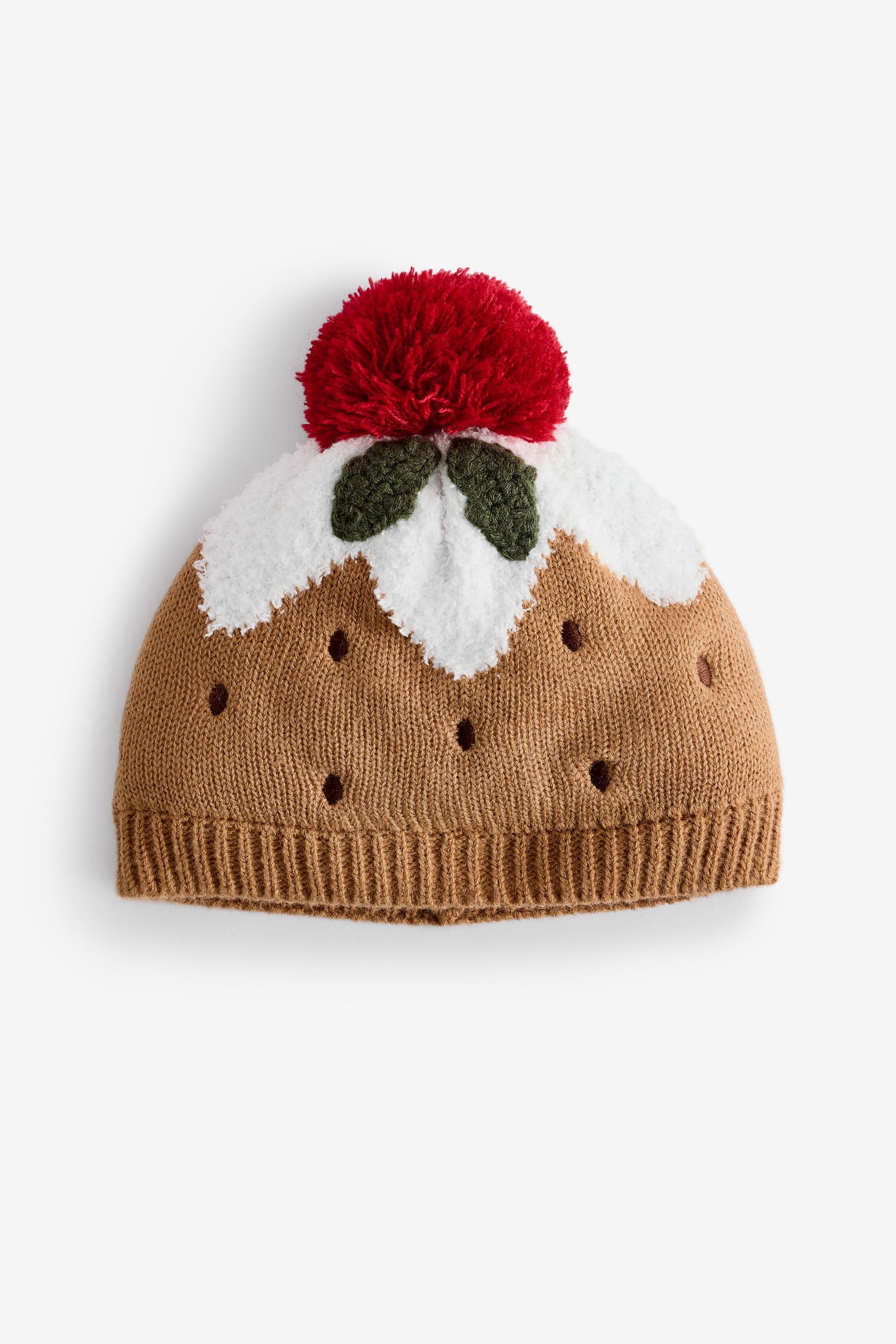 Christmas Pudding Baby Knitted Pom Hat