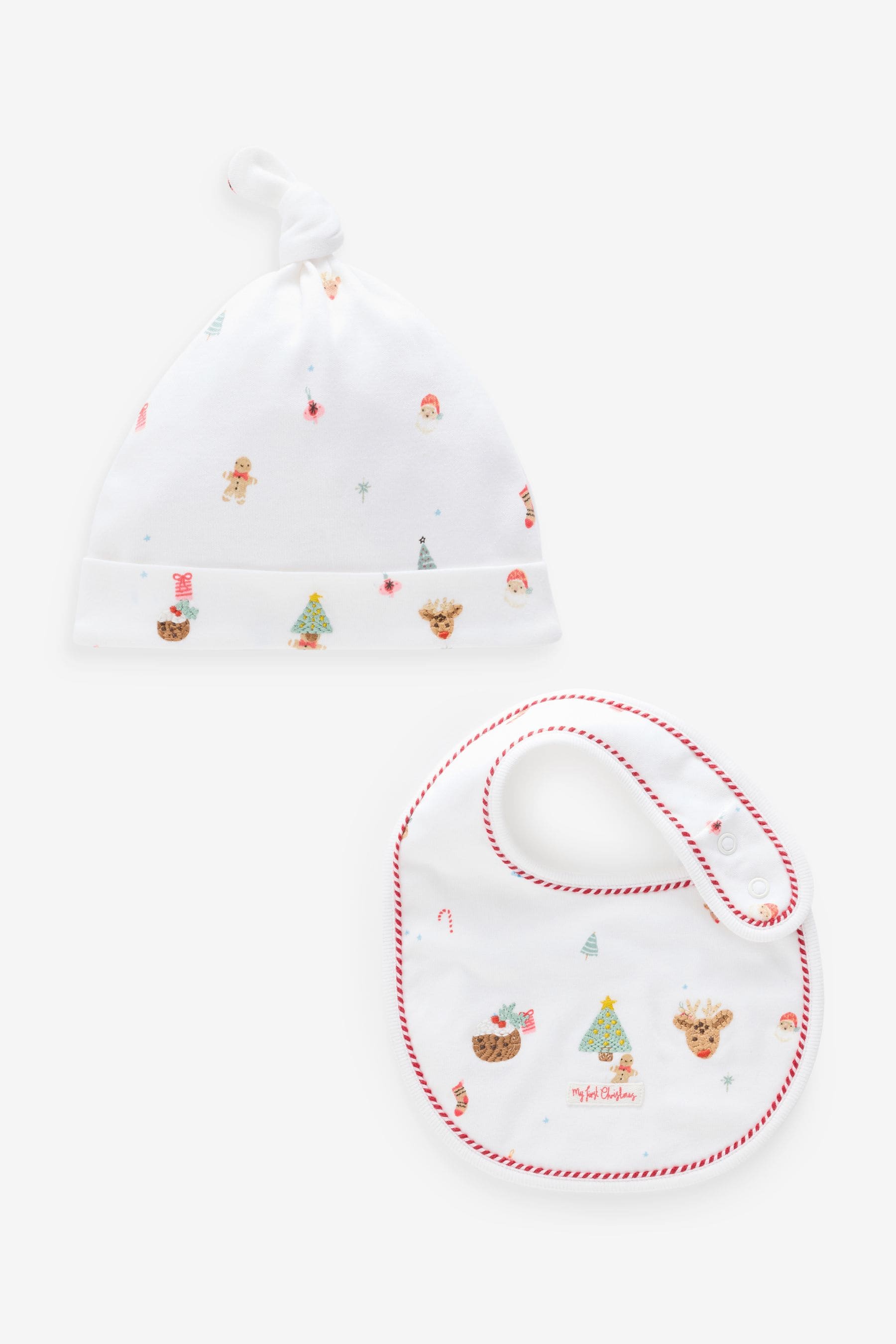 White Christmas Baby Bib and Hat Set (0-12mths)