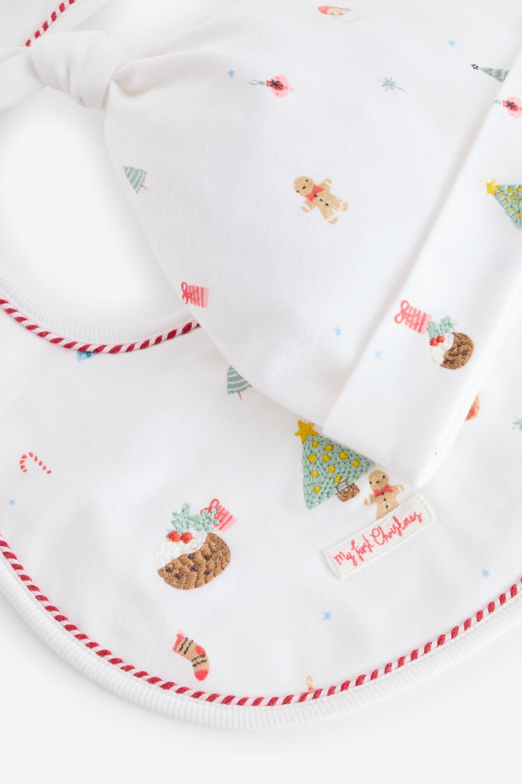 White Baby Christmas 100% Cotton Bib and Hat Set (0-12mths)