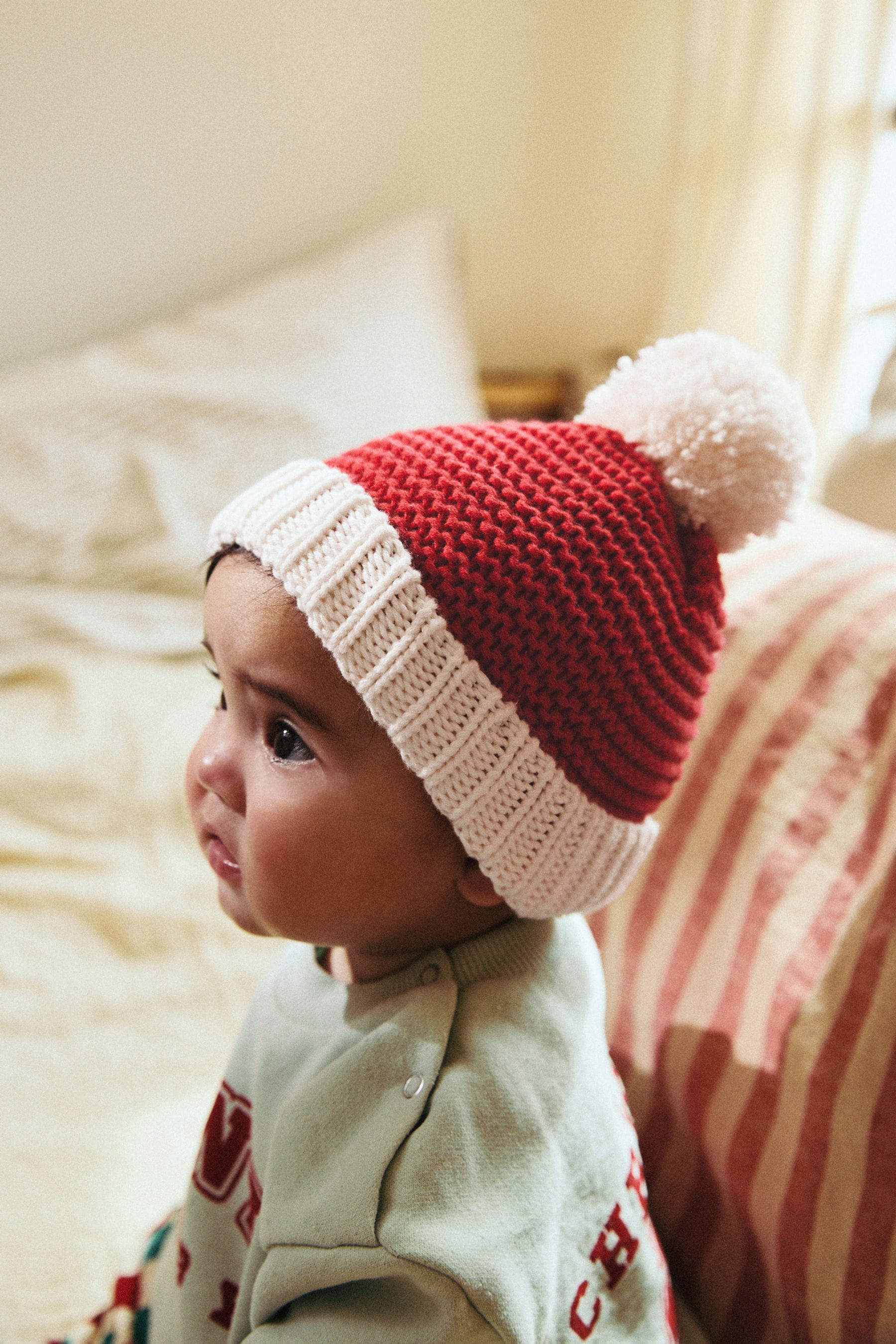 Red Santa Baby Knitted Pom Hat