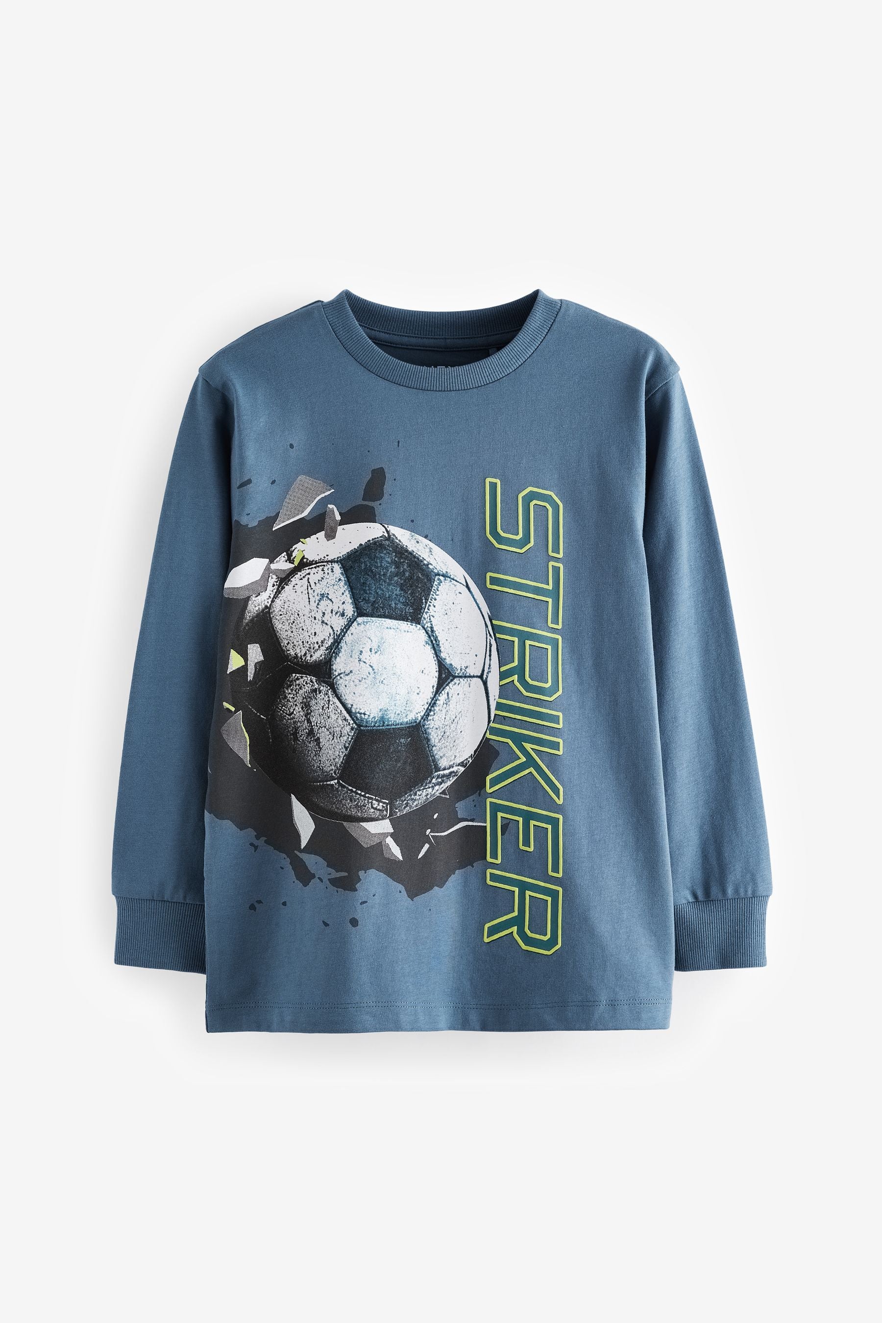 Green/Blue Football Graphic 100% Cotton Long Sleeve T-Shirts 3 Pack (3-16yrs)