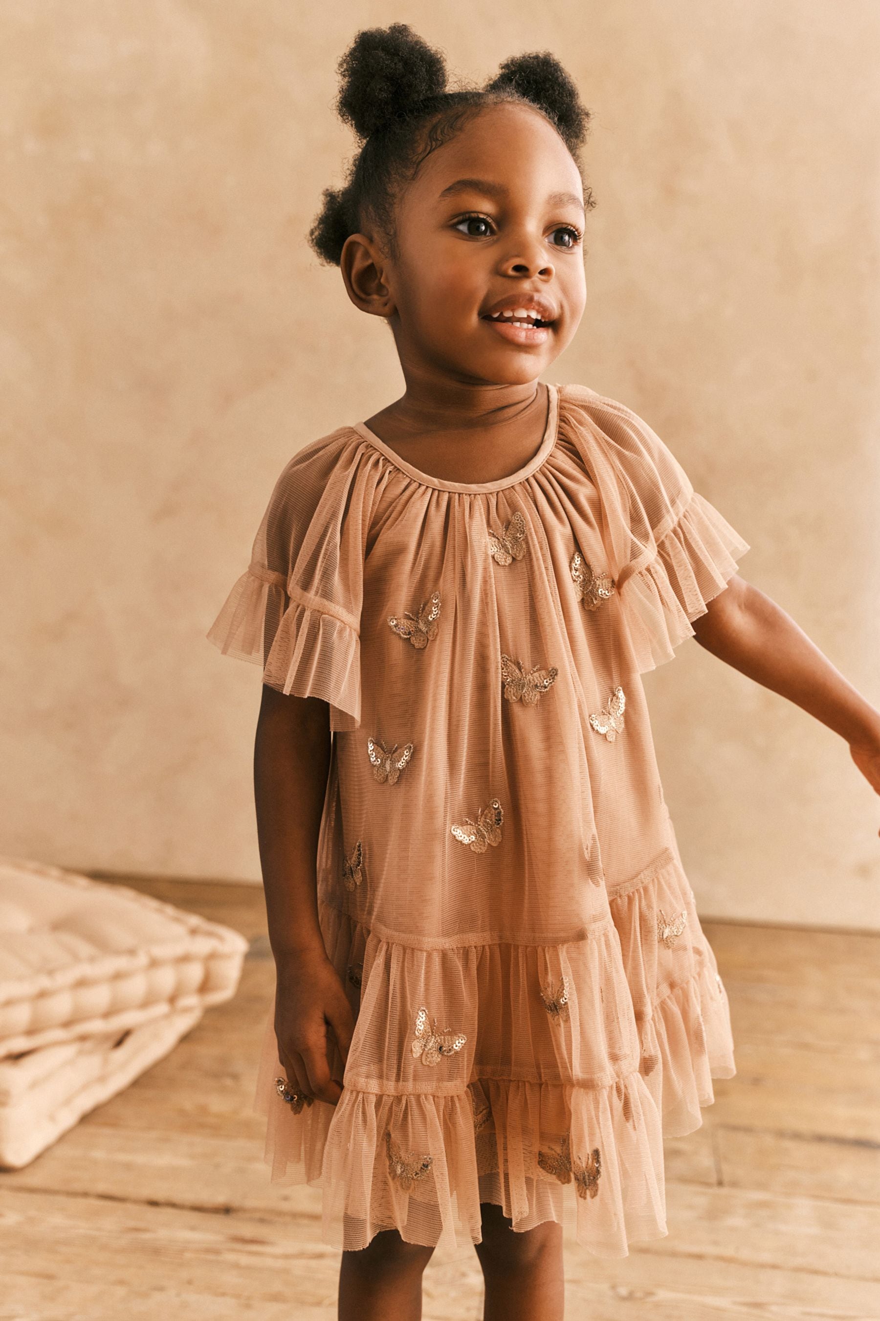 Neutral Butterfly Mesh Dress (3mths-7yrs)