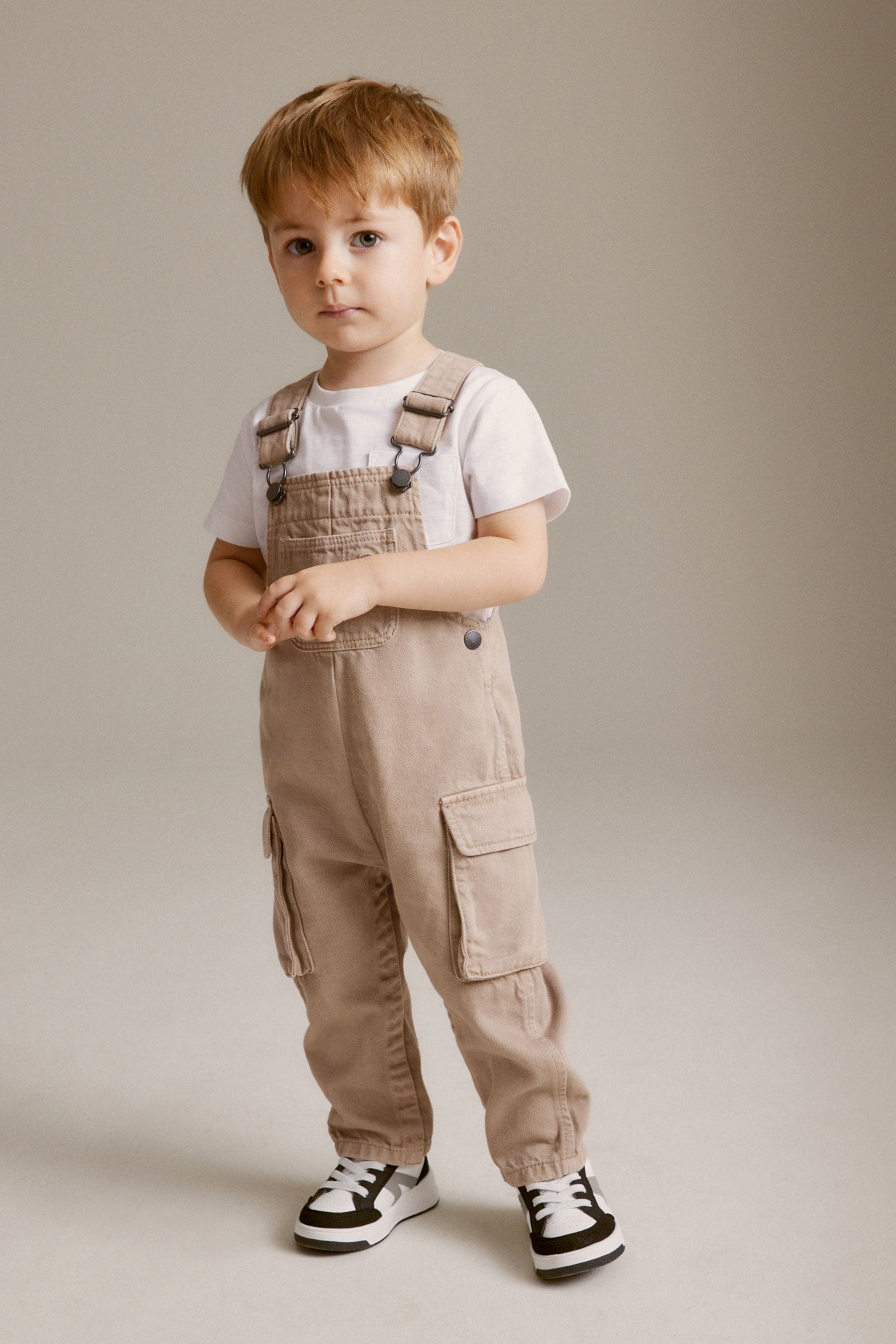 Tan Brown 100% Cotton Cargo Dungarees (3mths-7yrs)