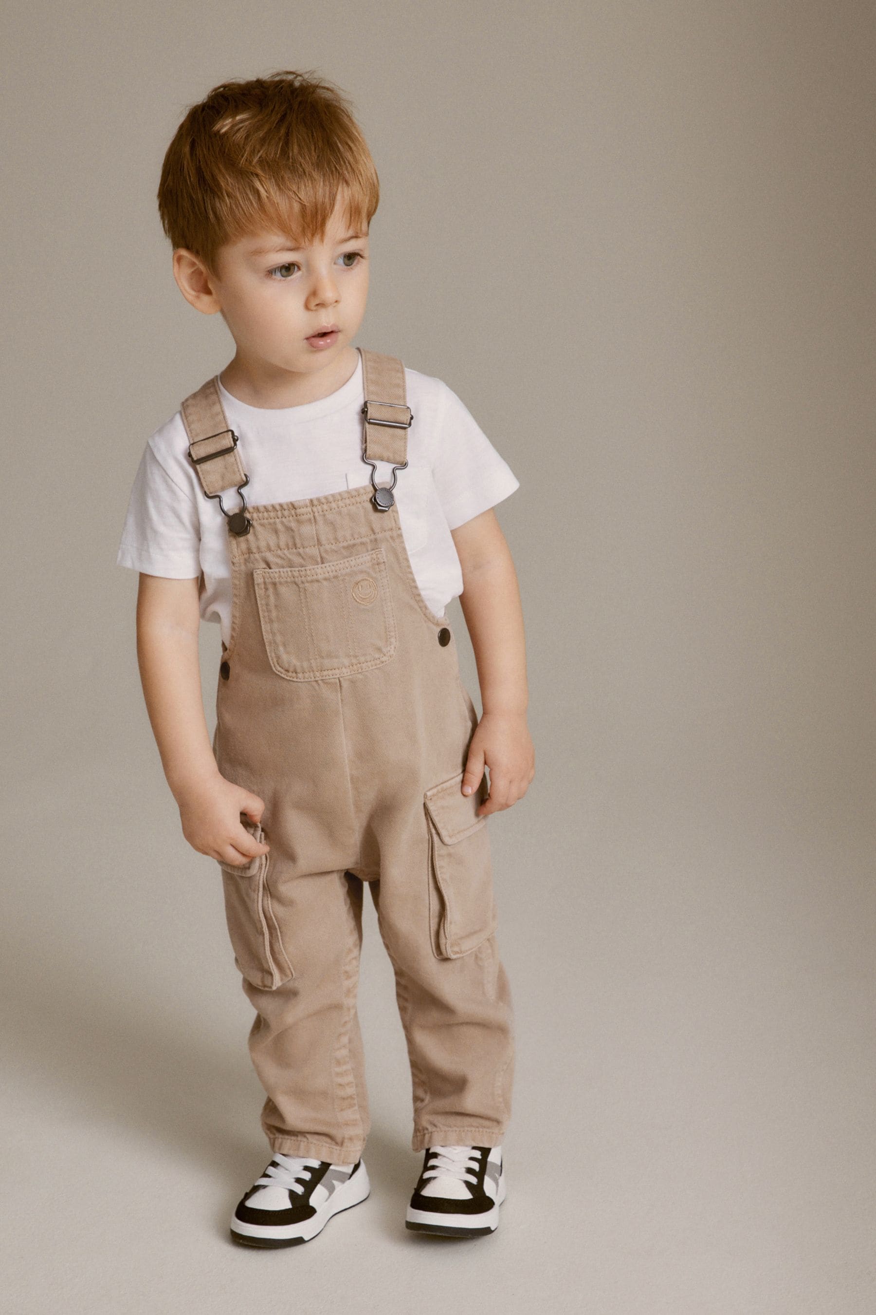 Tan Brown 100% Cotton Cargo Dungarees (3mths-7yrs)