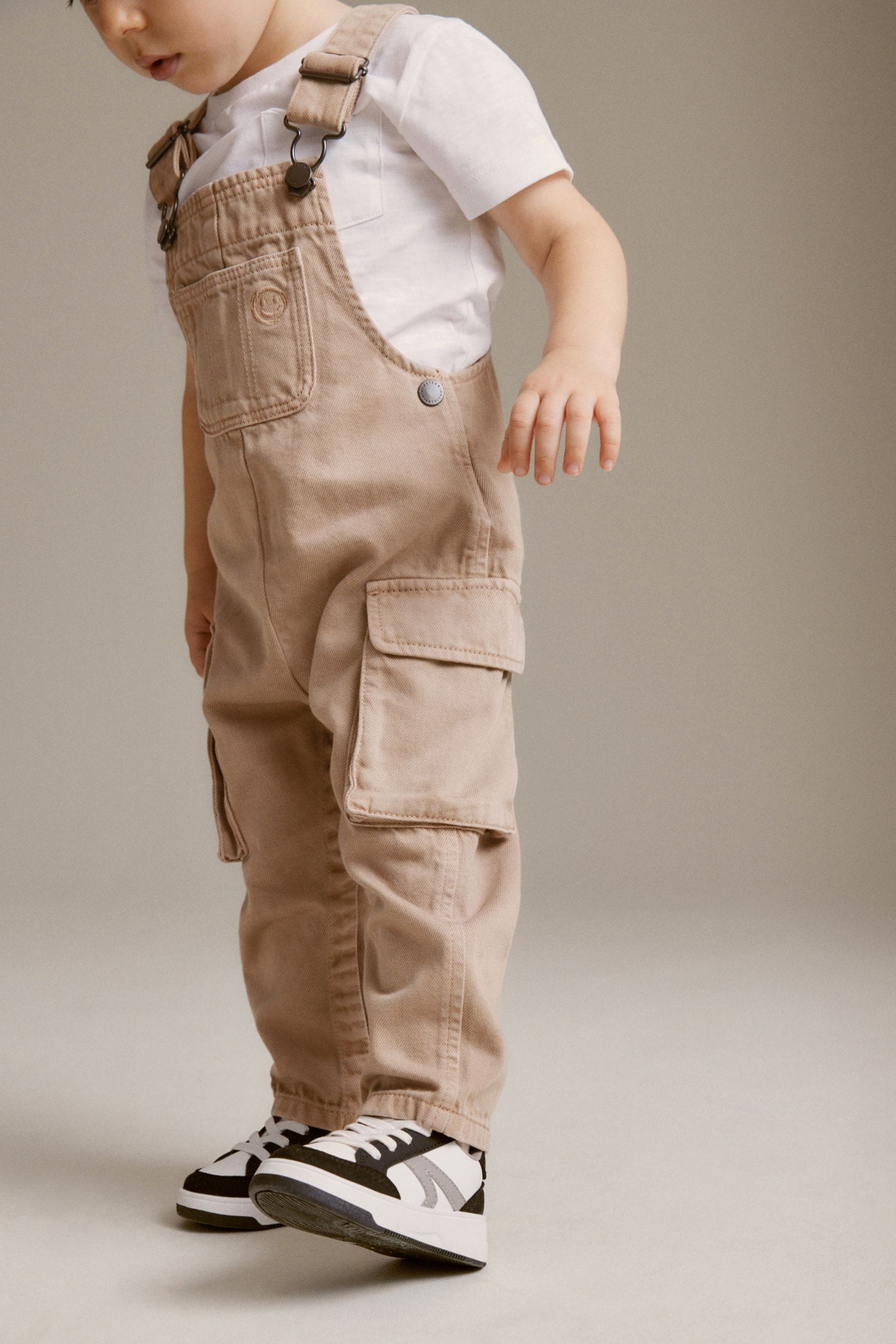 Tan Brown 100% Cotton Cargo Dungarees (3mths-7yrs)