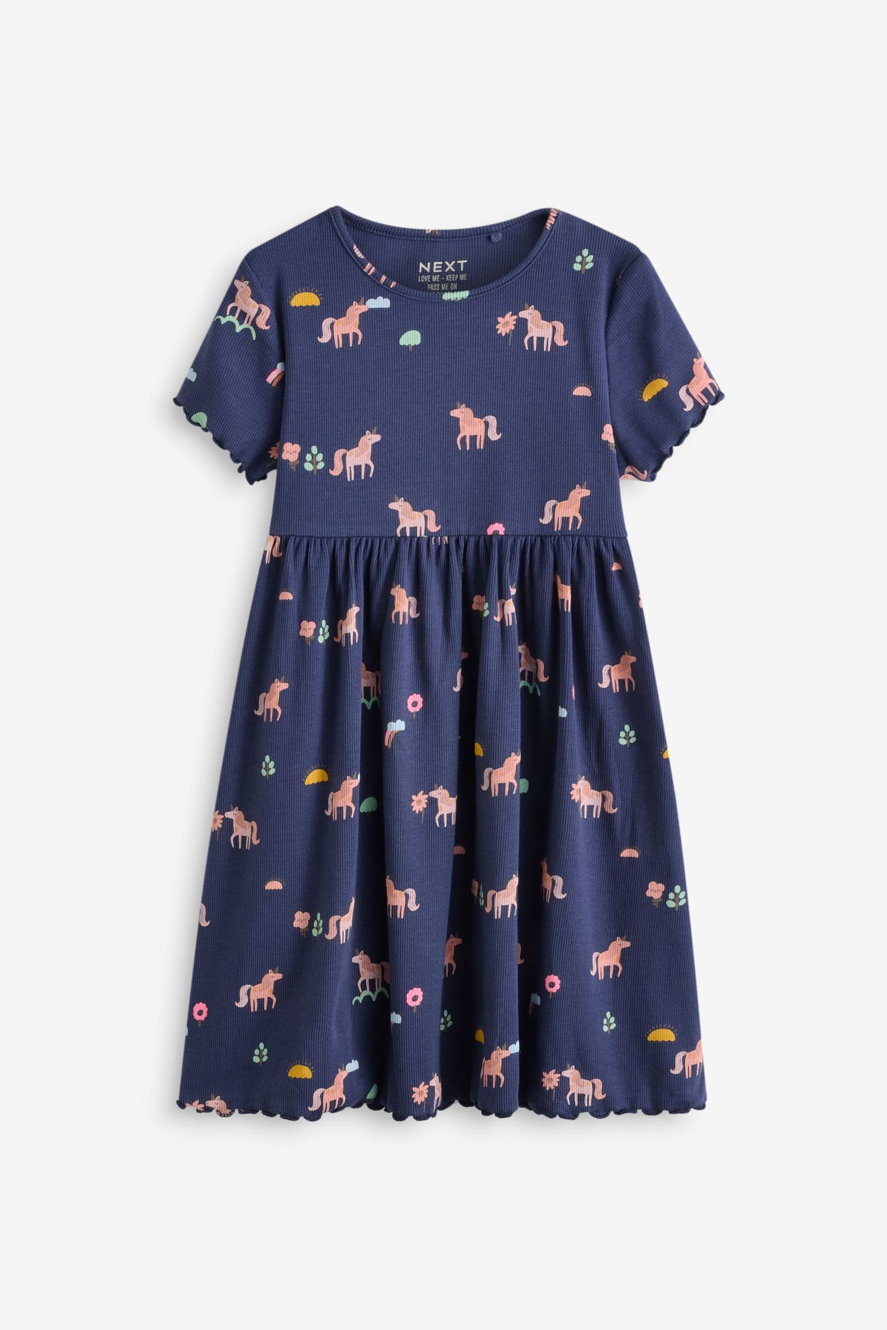 Navy Short Sleeve Jersey Dress (3mths-7yrs)