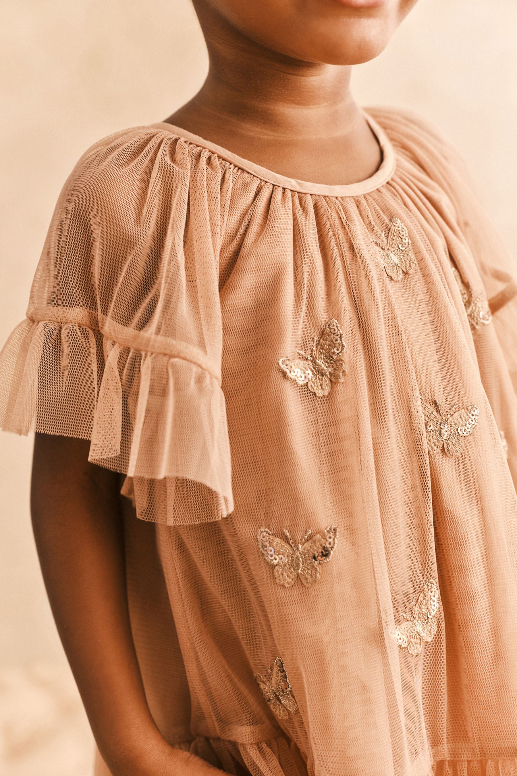 Neutral Butterfly Mesh Dress (3mths-7yrs)