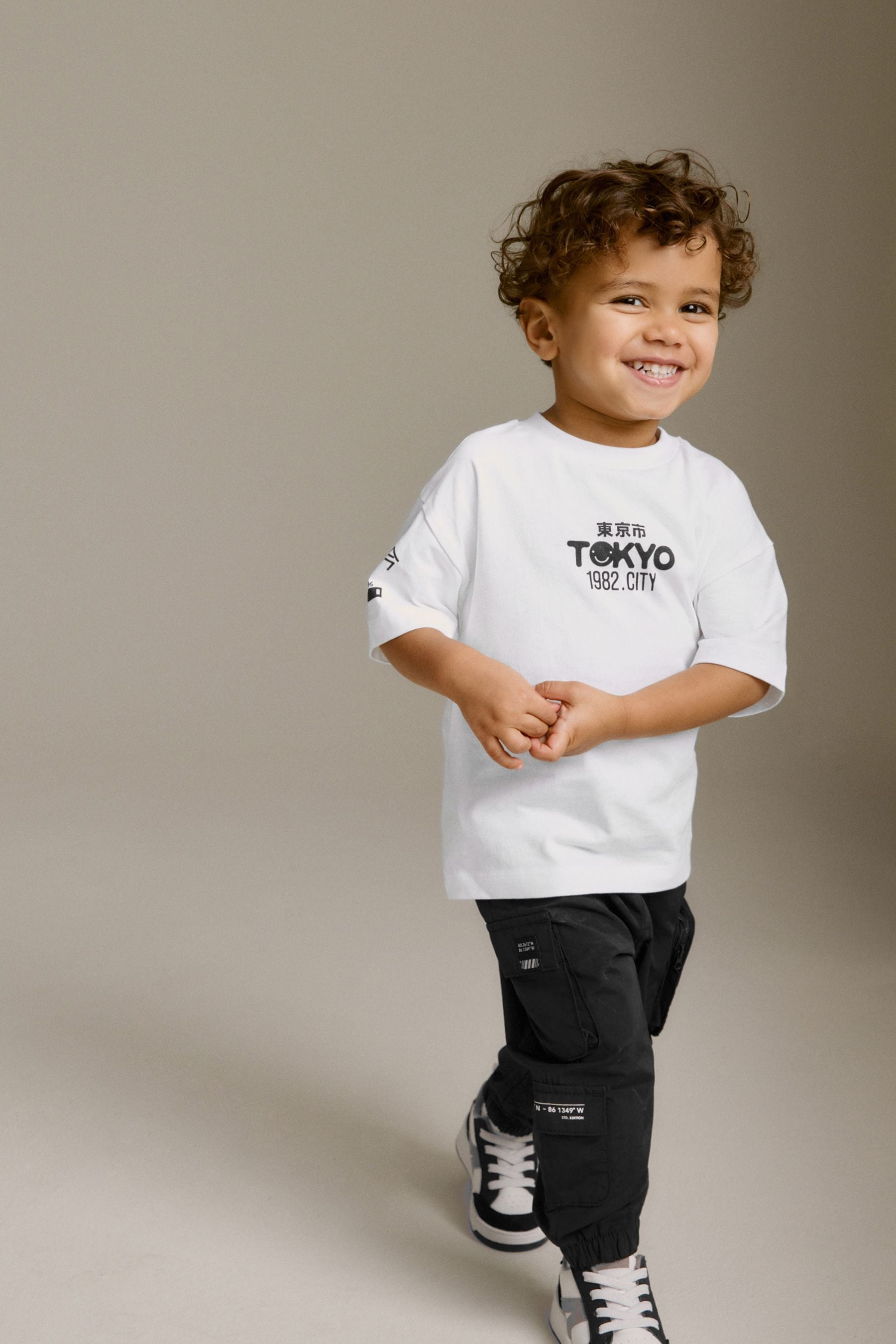 Black Multi Pocket Cargo Trousers & T-Shirt Set (3mths-7yrs)