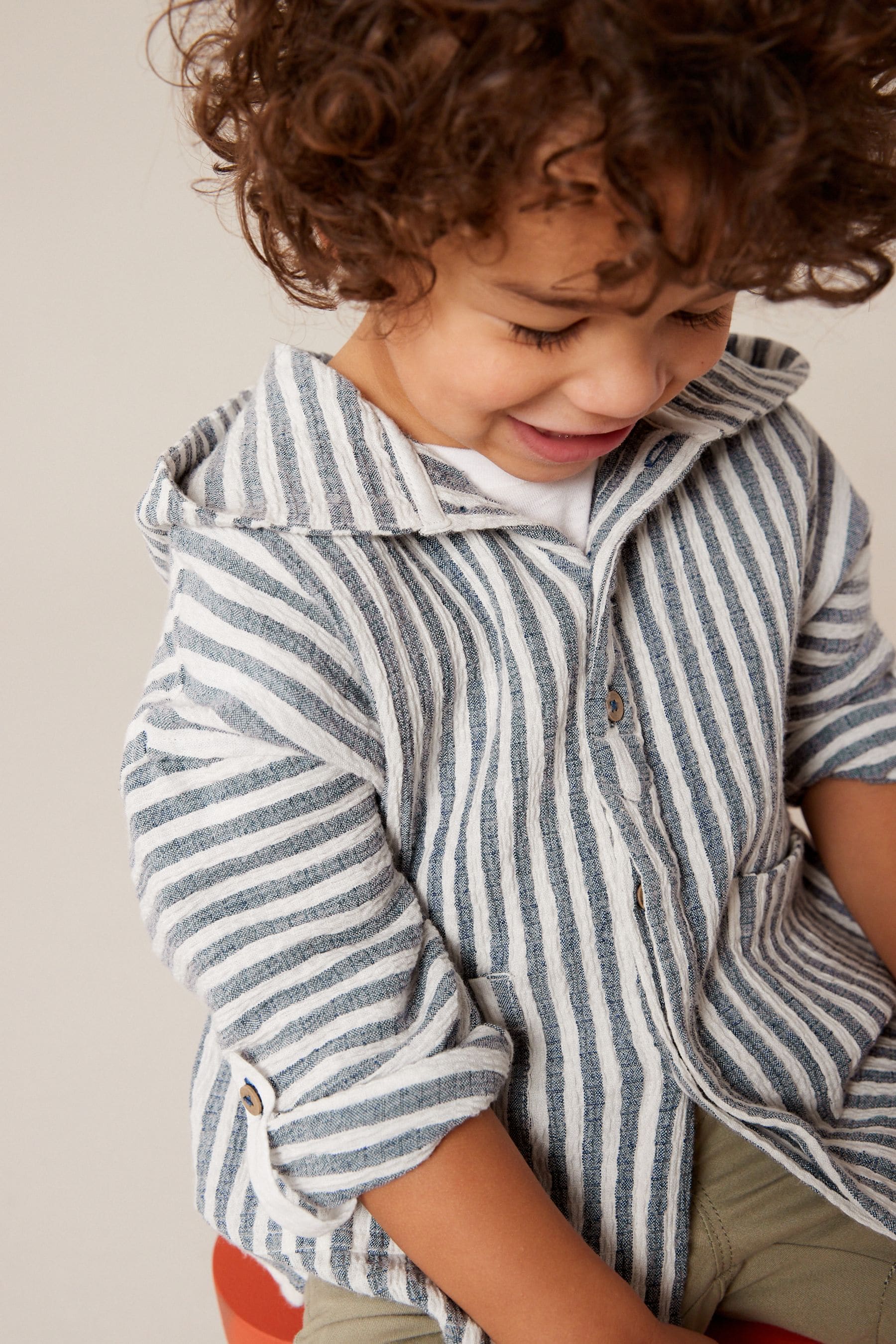 Navy/White Long Sleeves Stripe Hooded Shirt (3mths-7yrs)