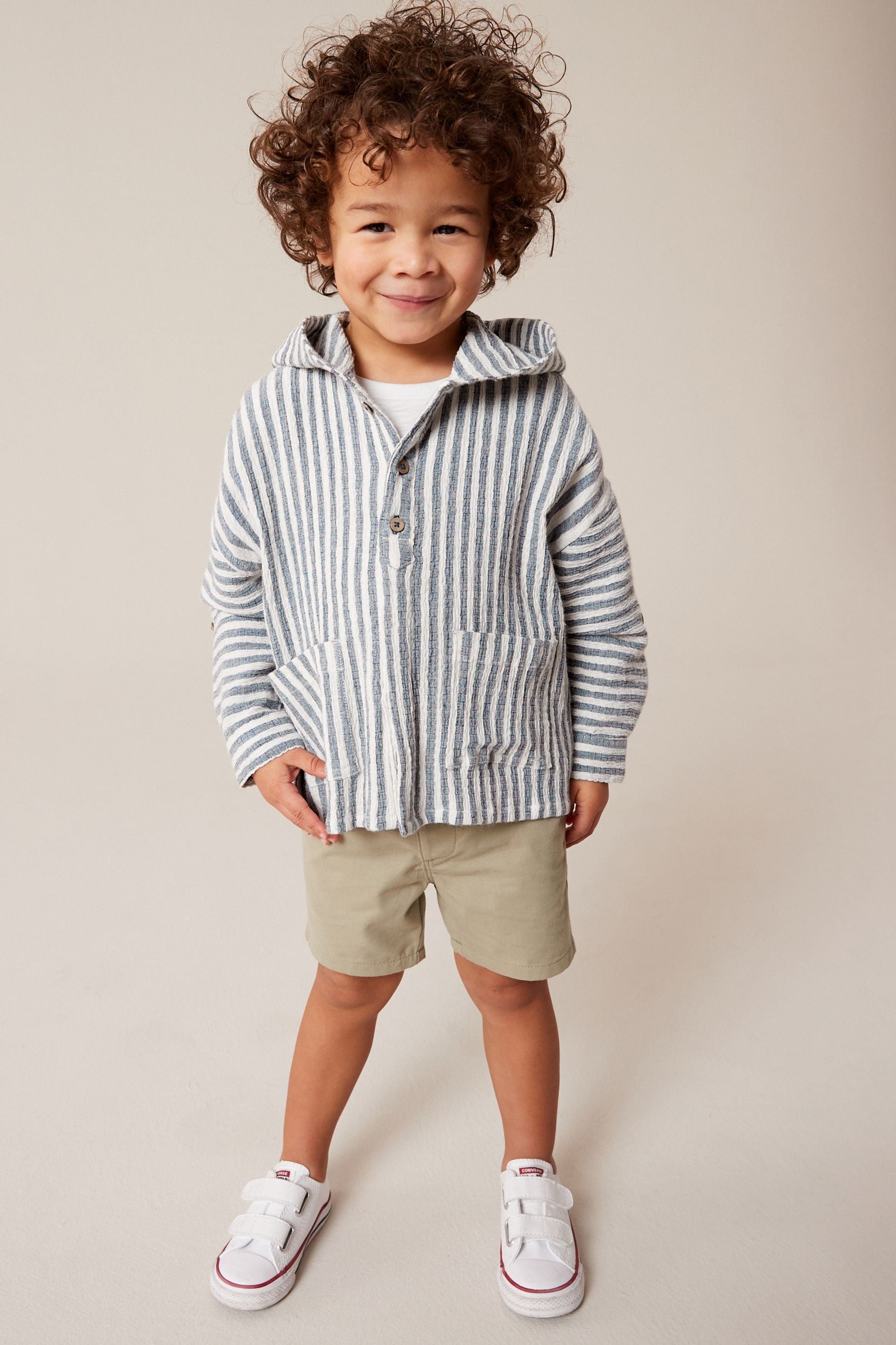 Navy/White Long Sleeves Stripe Hooded Shirt (3mths-7yrs)