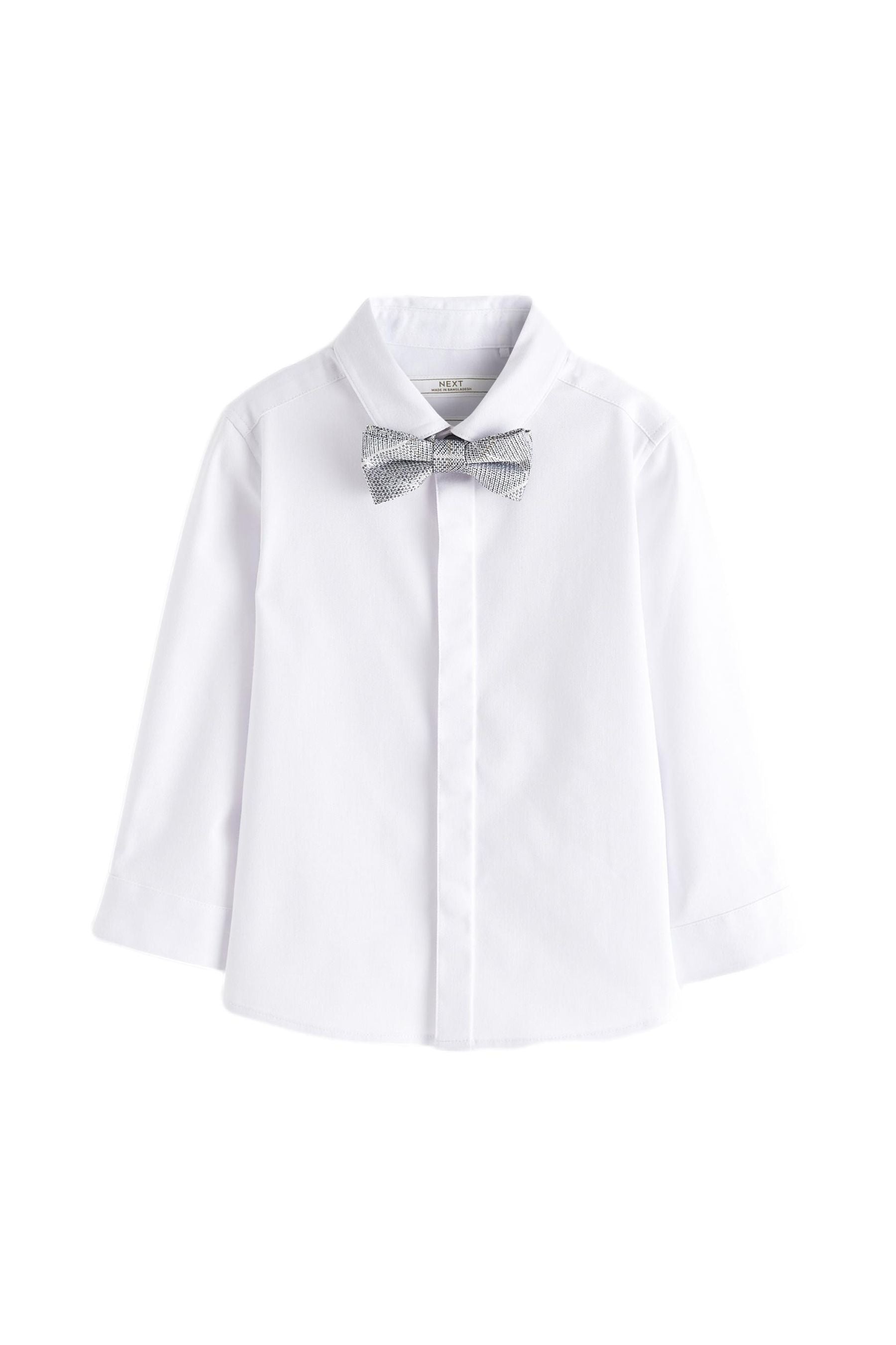 White Long Sleeve Shirt And Bow Tie Set (3mths-7yrs)