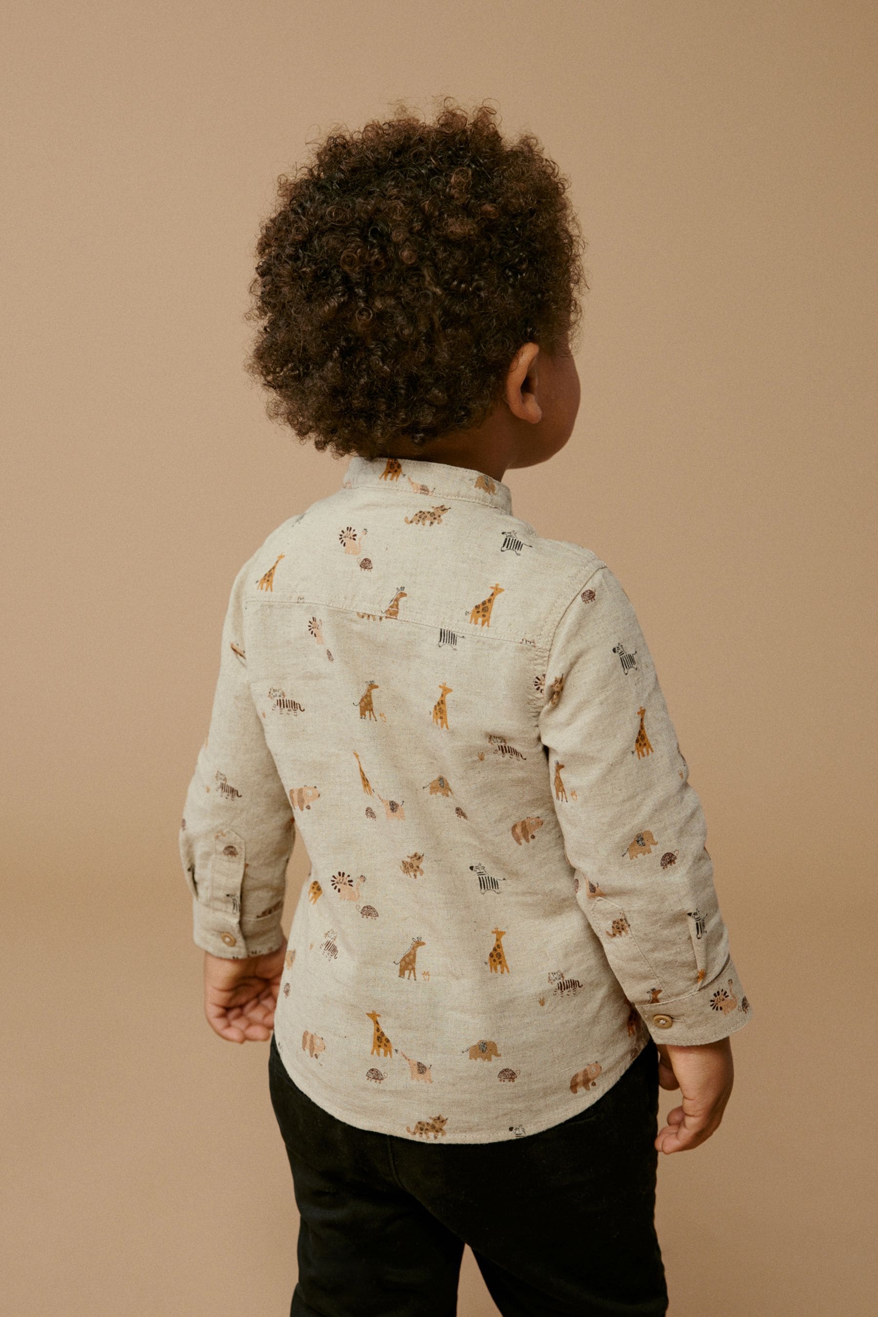 Neutral Long Sleeve Safari Print Grandad Shirt (3mths-7yrs)