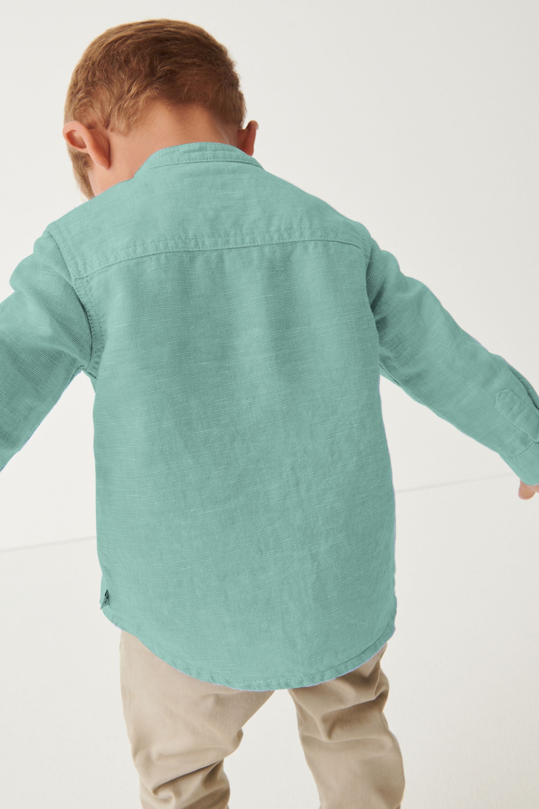 Green Grandad Collar Linen Mix Shirt (3mths-7yrs)