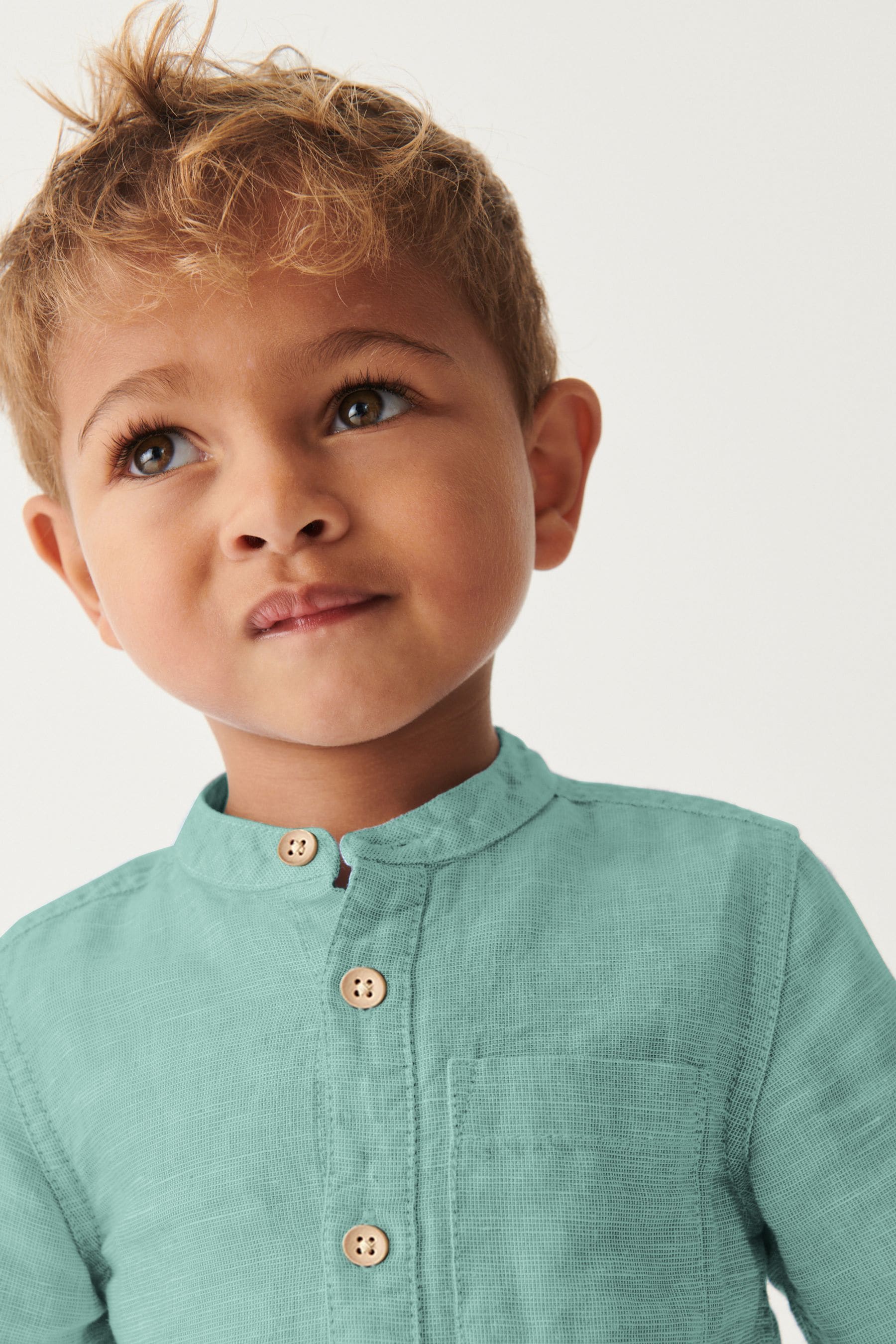 Green Grandad Collar Linen Mix Shirt (3mths-7yrs)