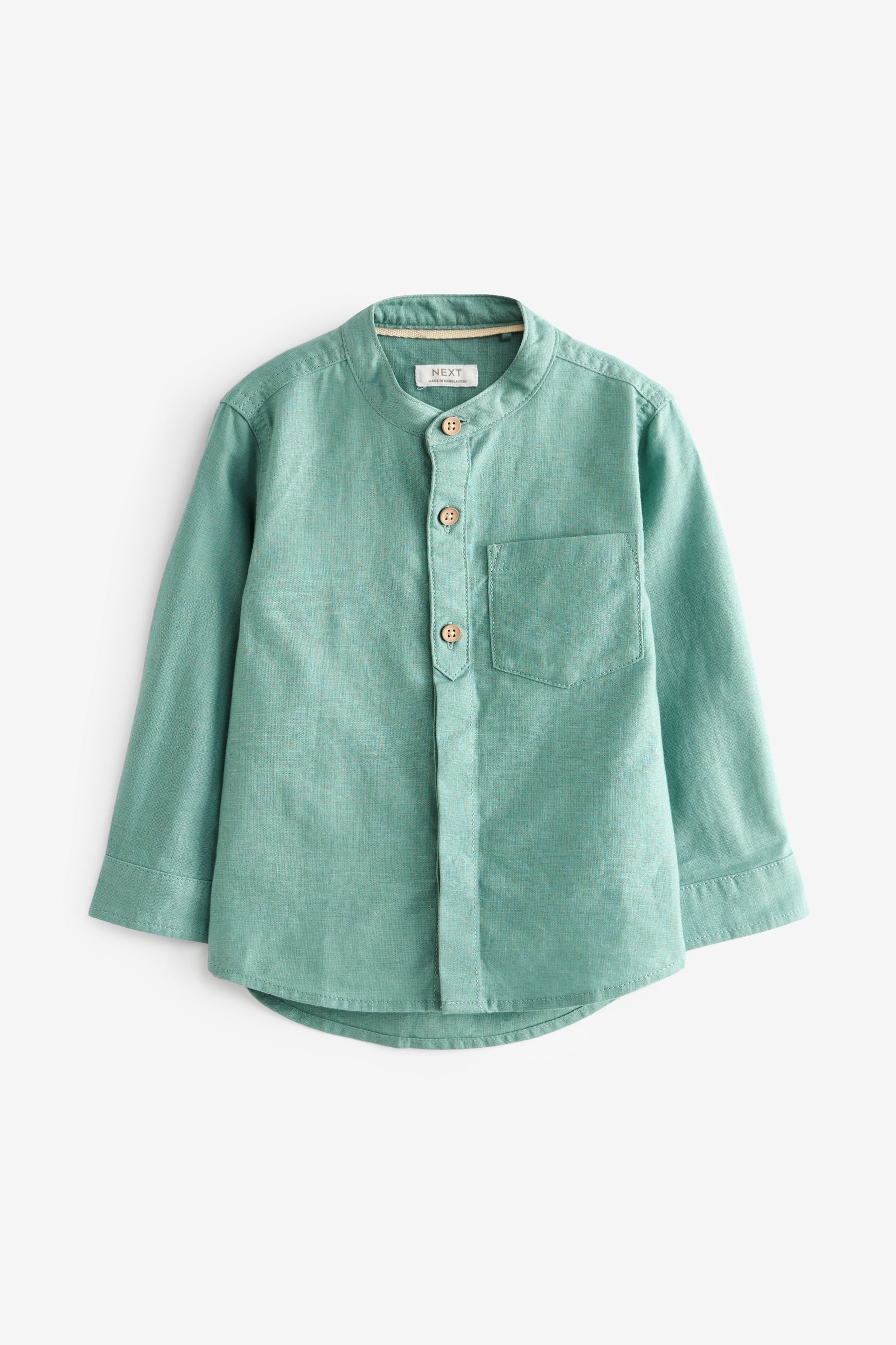 Green Grandad Collar Linen Mix Shirt (3mths-7yrs)