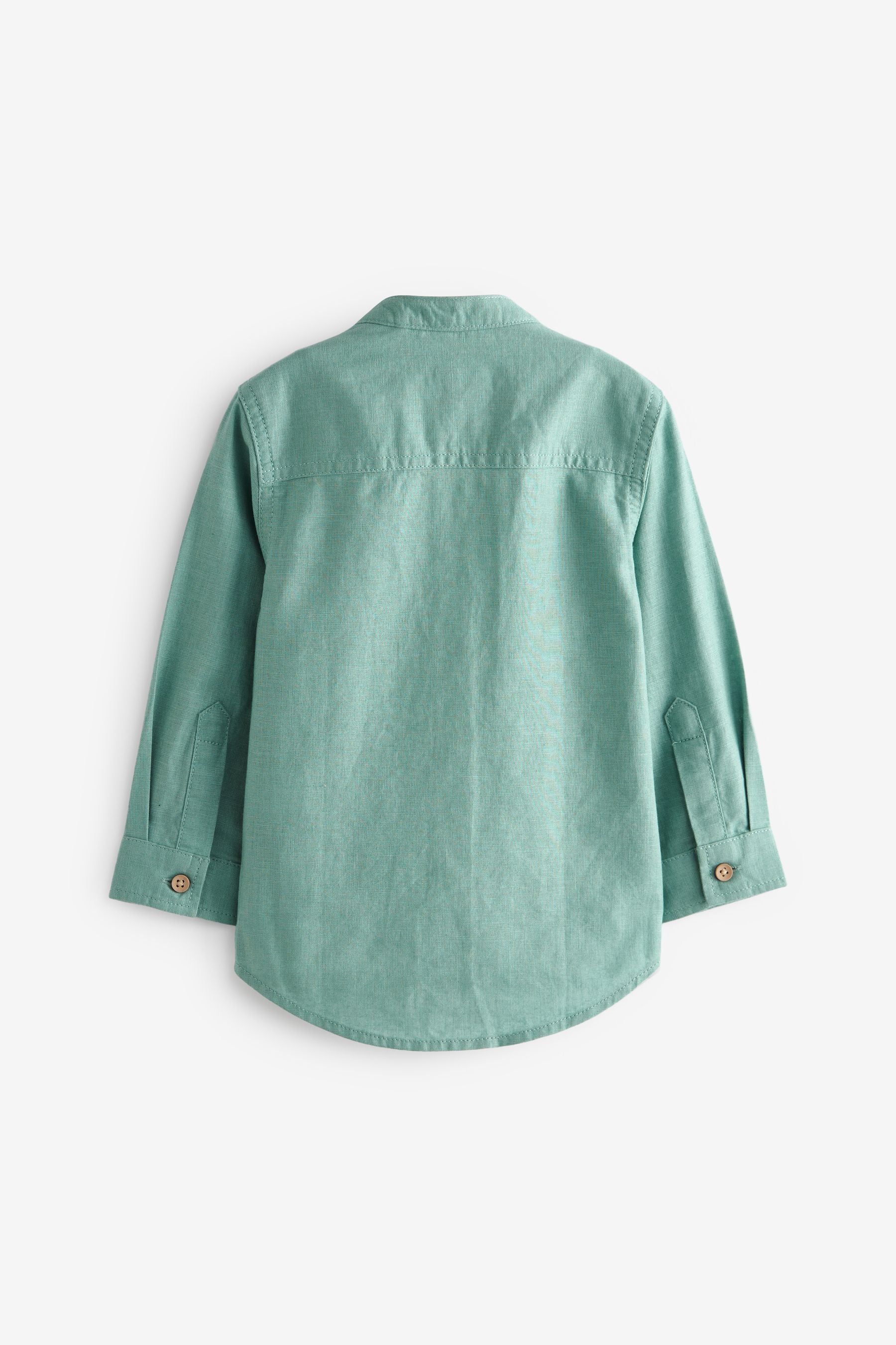 Green Grandad Collar Linen Mix Shirt (3mths-7yrs)