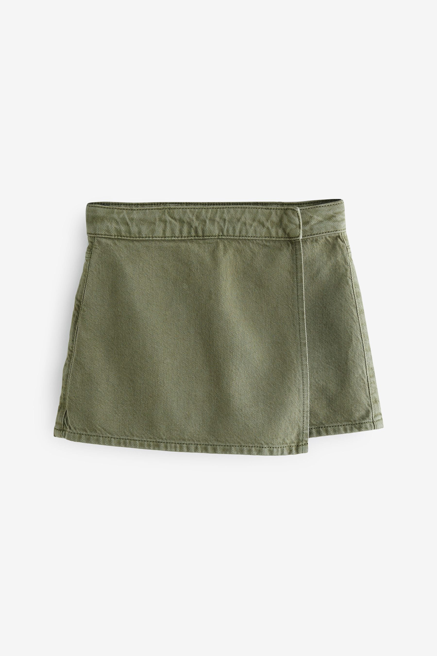 Khaki Green Denim Asymmetric Wrap Skort (3-16yrs)