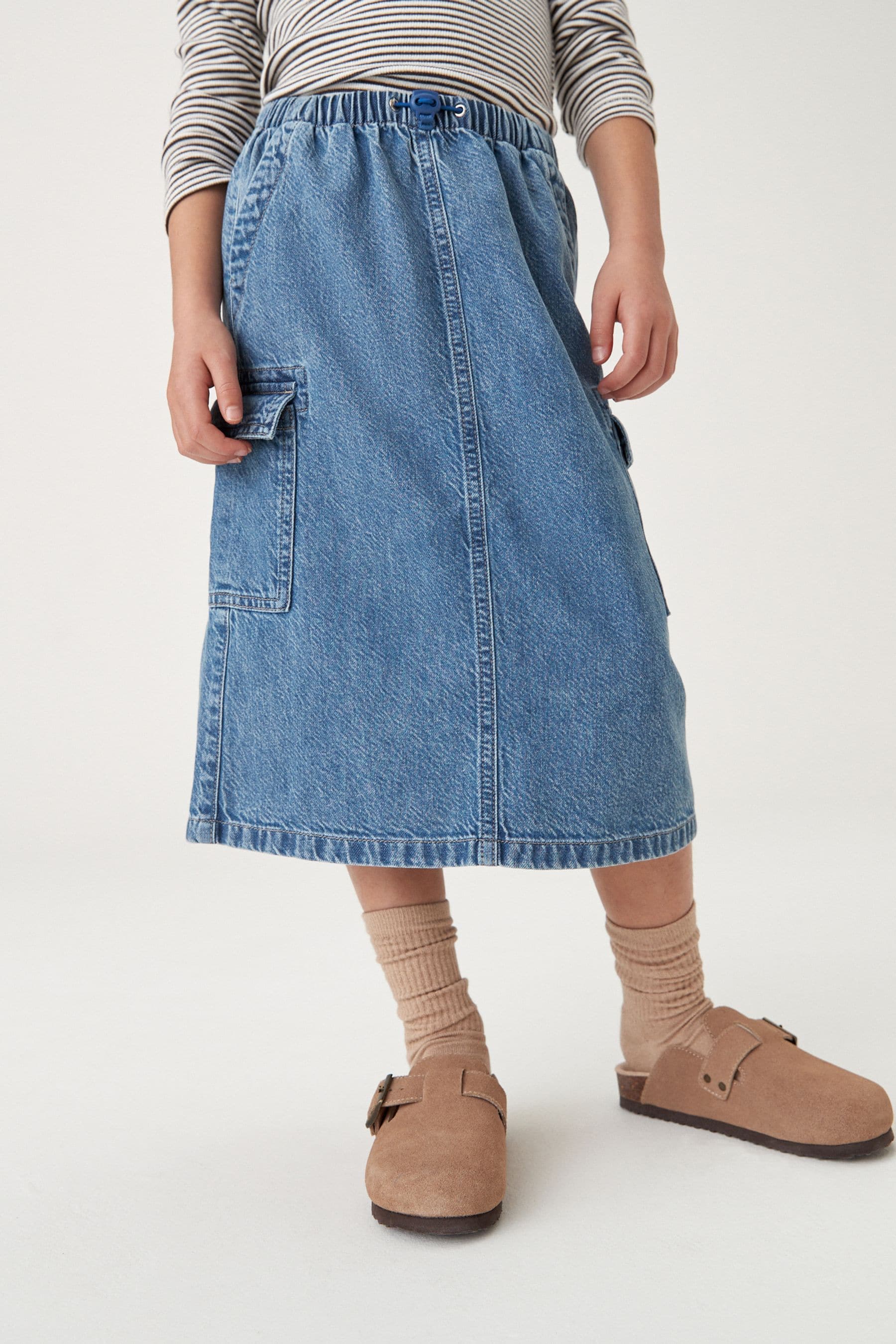 Mid Blue Midi Cargo Denim Skirt (3-16yrs)