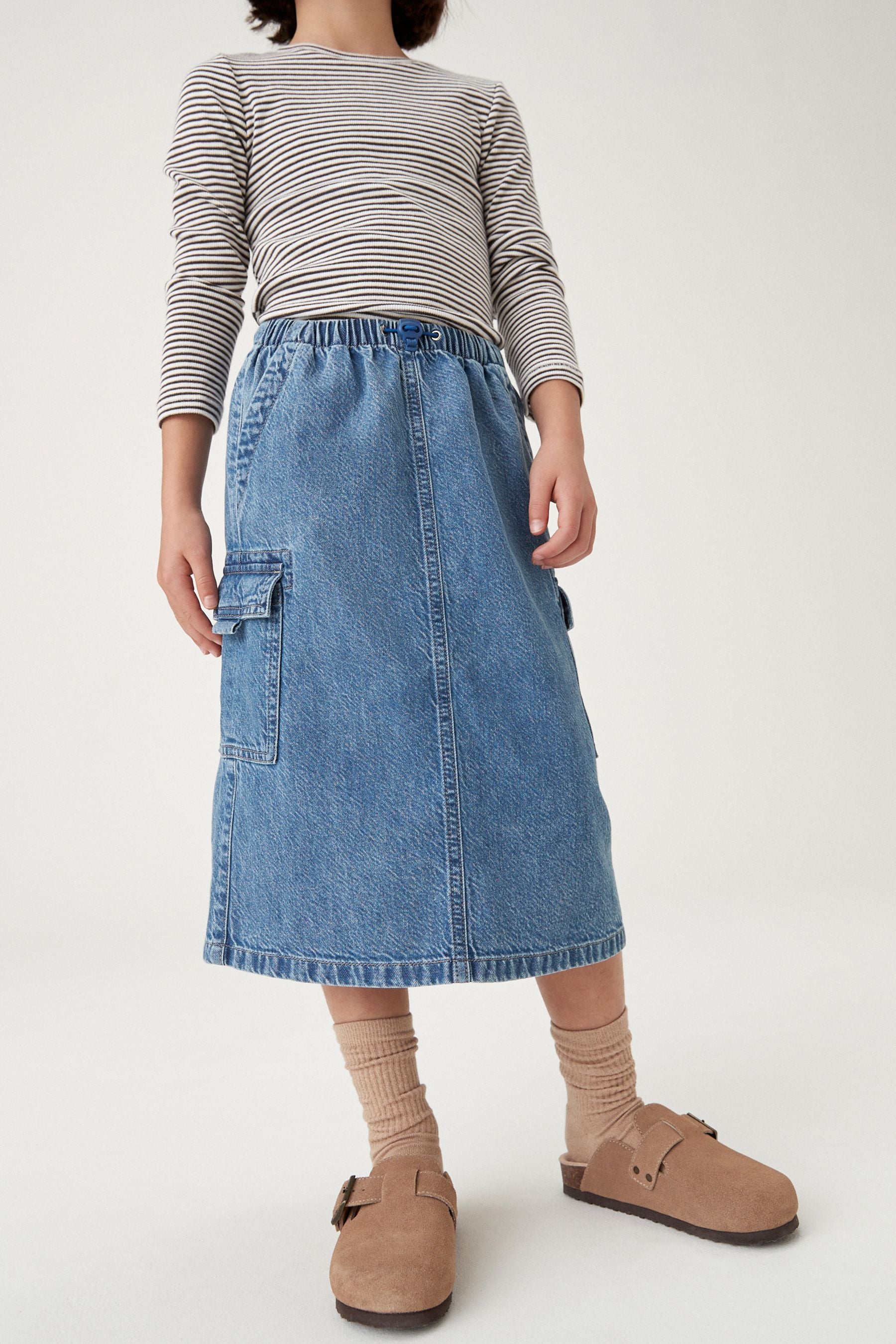 Mid Blue Midi Cargo Denim Skirt (3-16yrs)