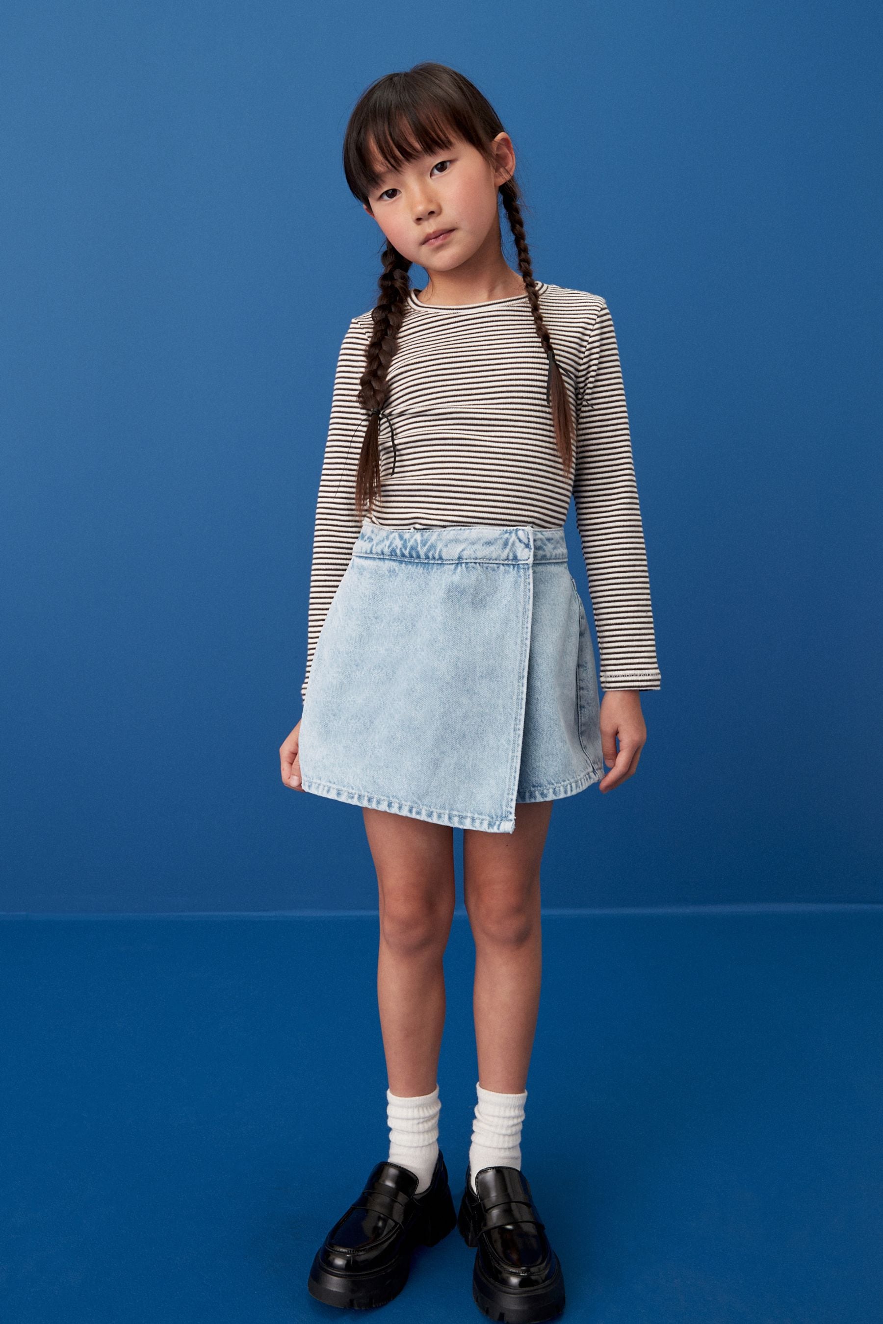 Mid Blue Denim Asymmetric Wrap Skort (3-16yrs)