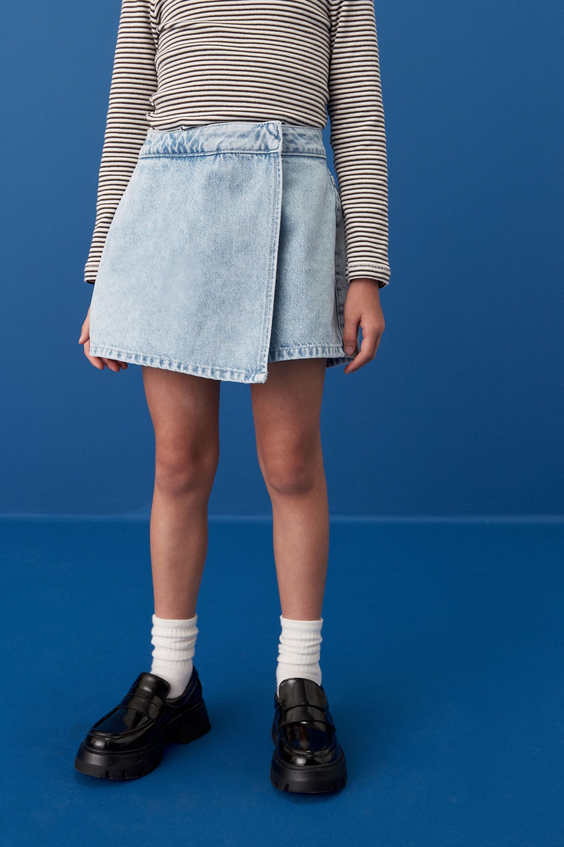 Mid Blue Denim Asymmetric Wrap Skort (3-16yrs)