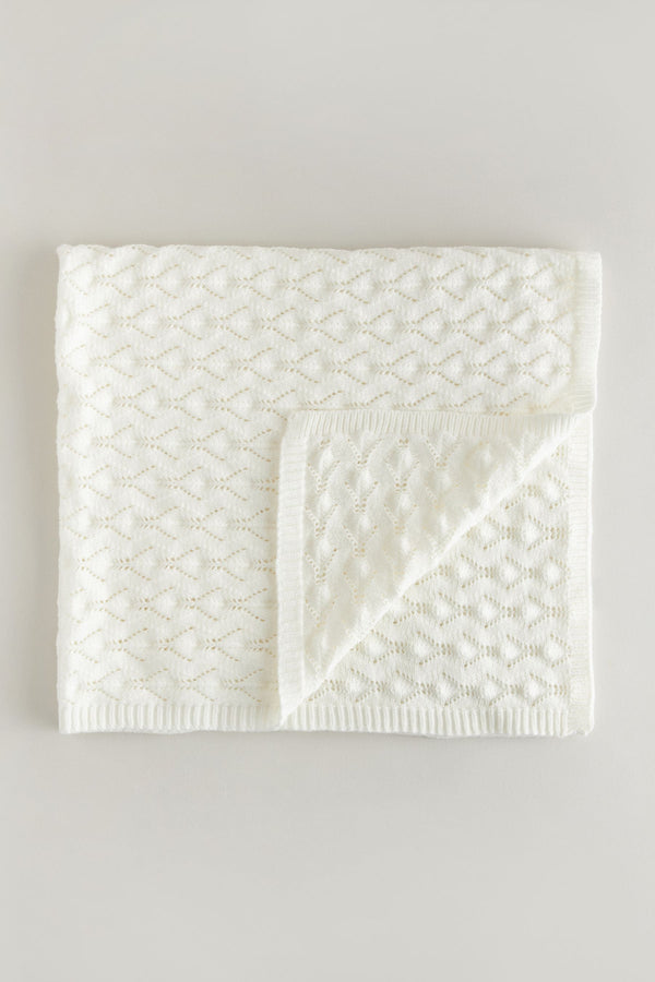 White Stitch Detail Knitted Blanket