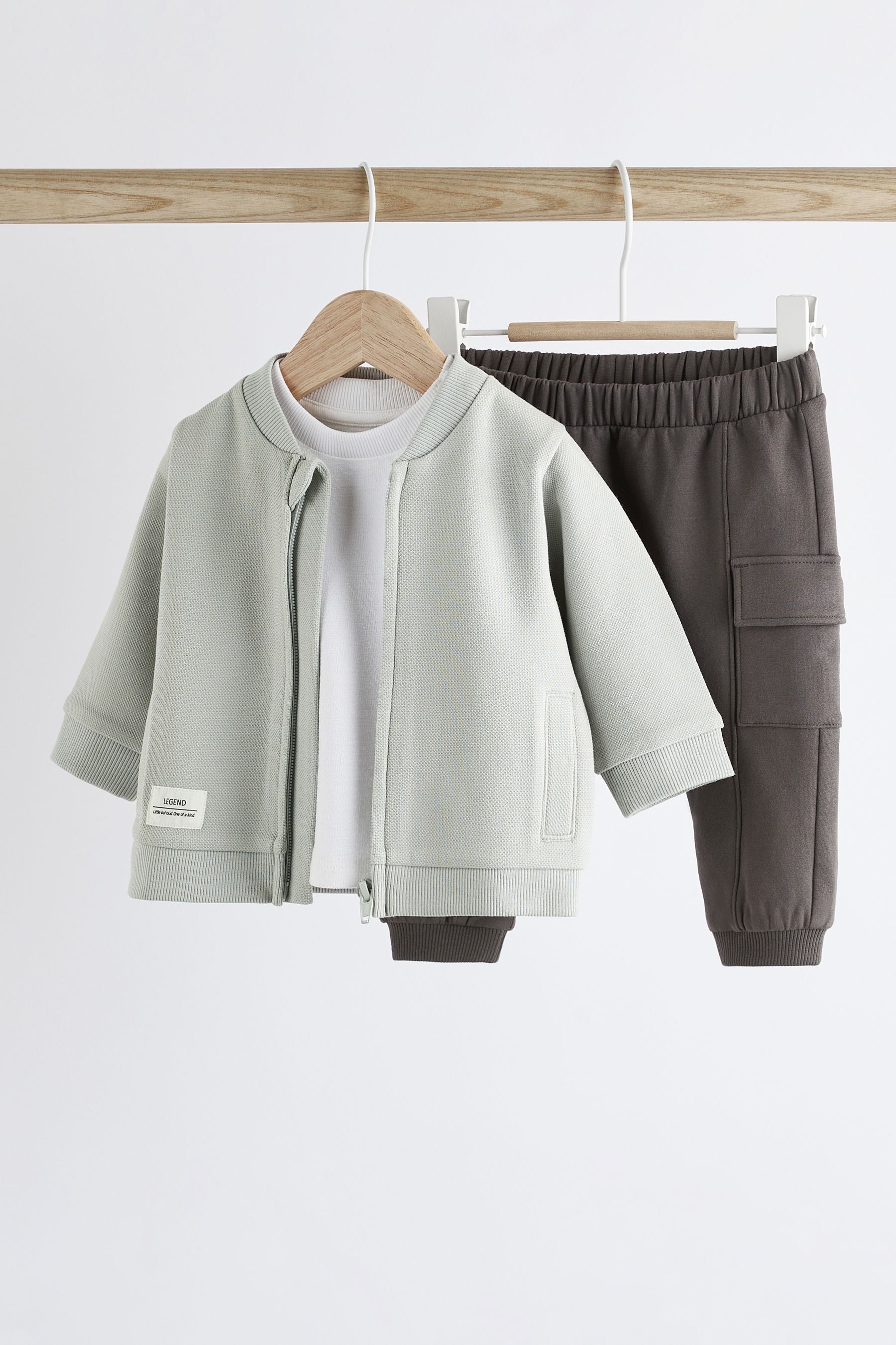 Monochrome Baby Jacket, T-Shirt And Joggers 3 Piece Set