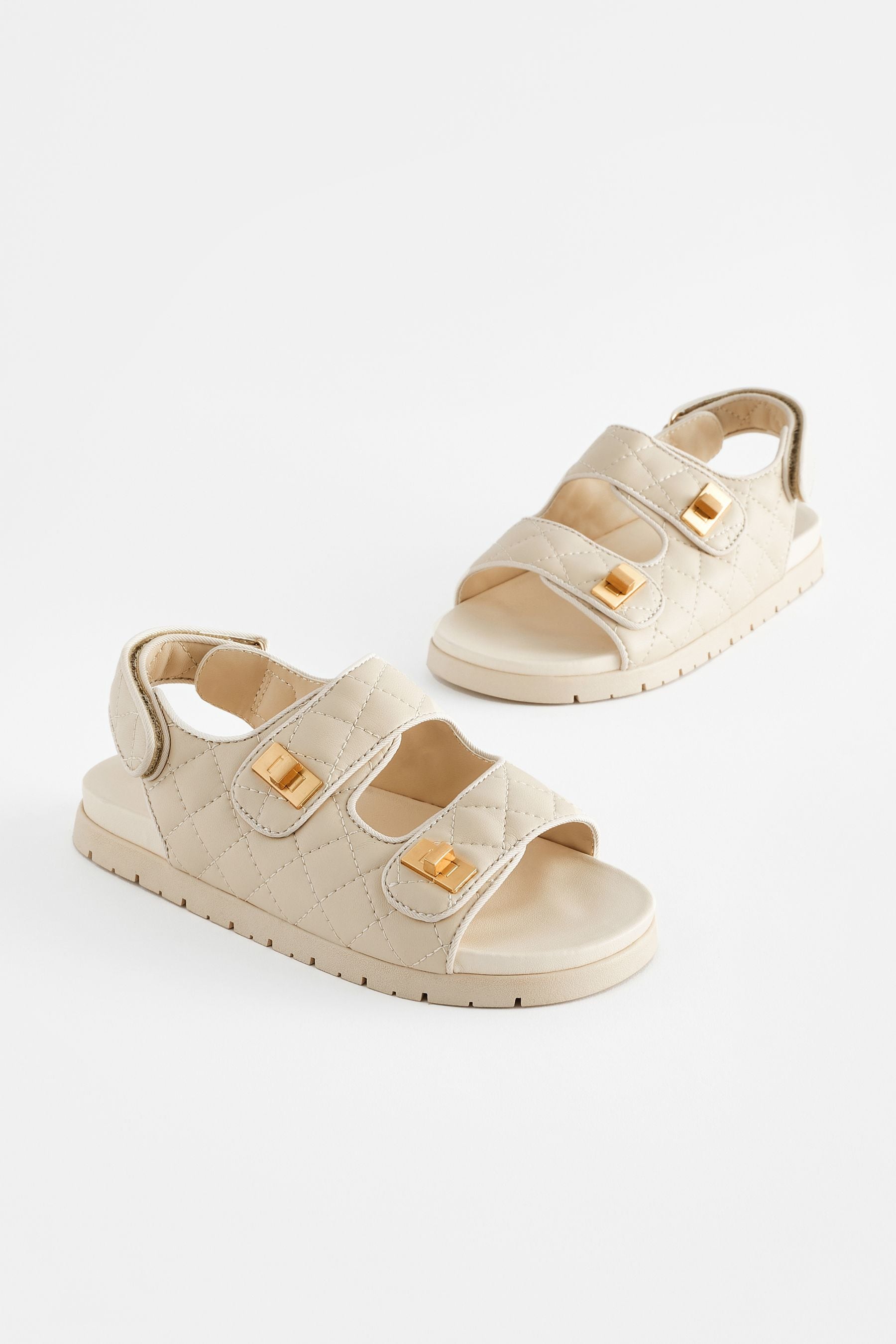 Neutral Cream Two Strap Quilted Sandals