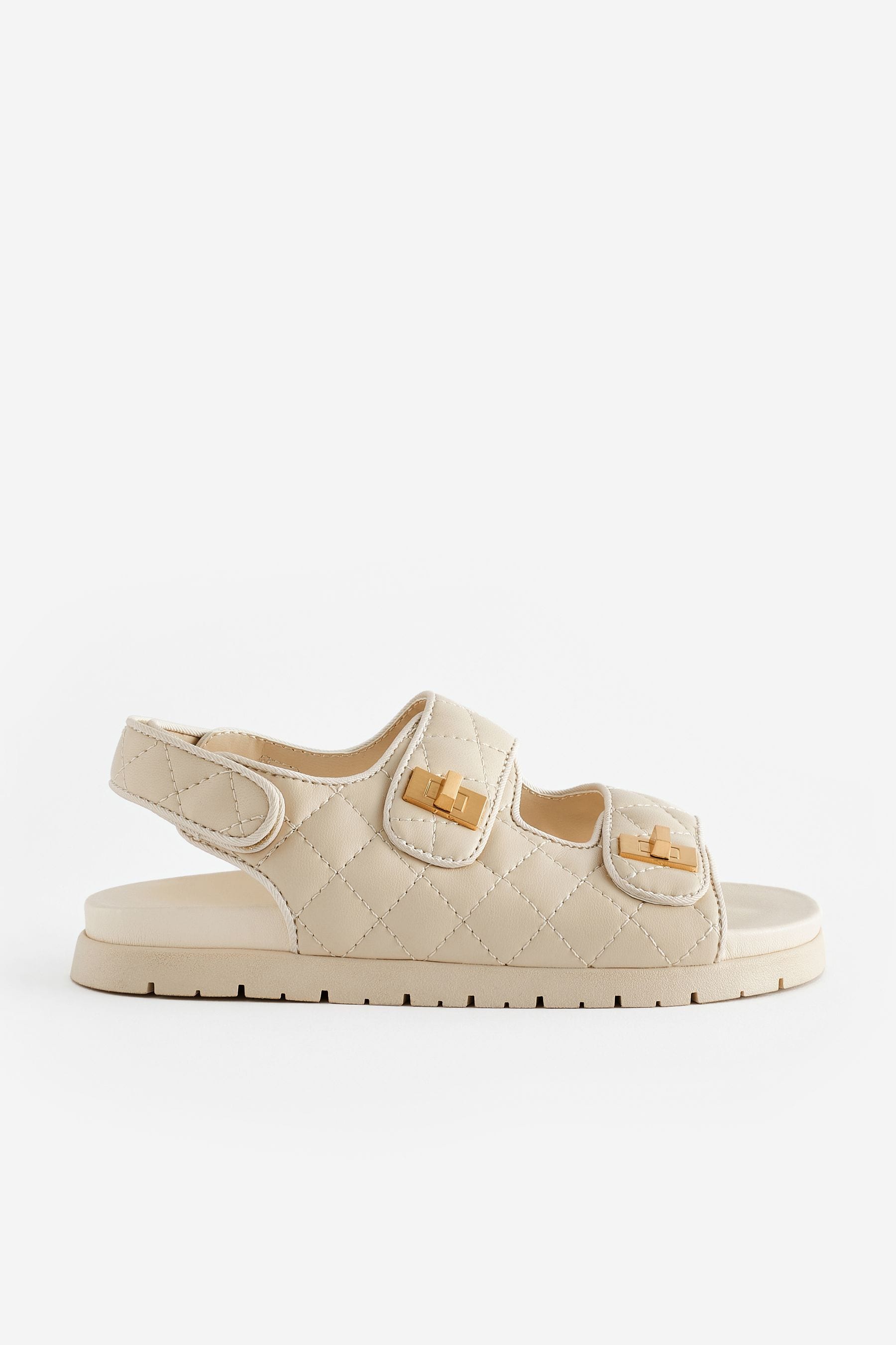 Neutral Cream Two Strap Quilted Sandals