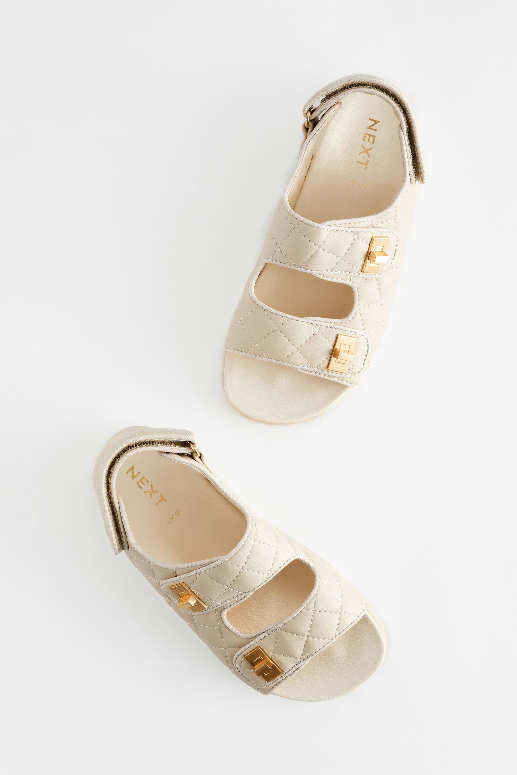 Neutral Cream Two Strap Quilted Sandals