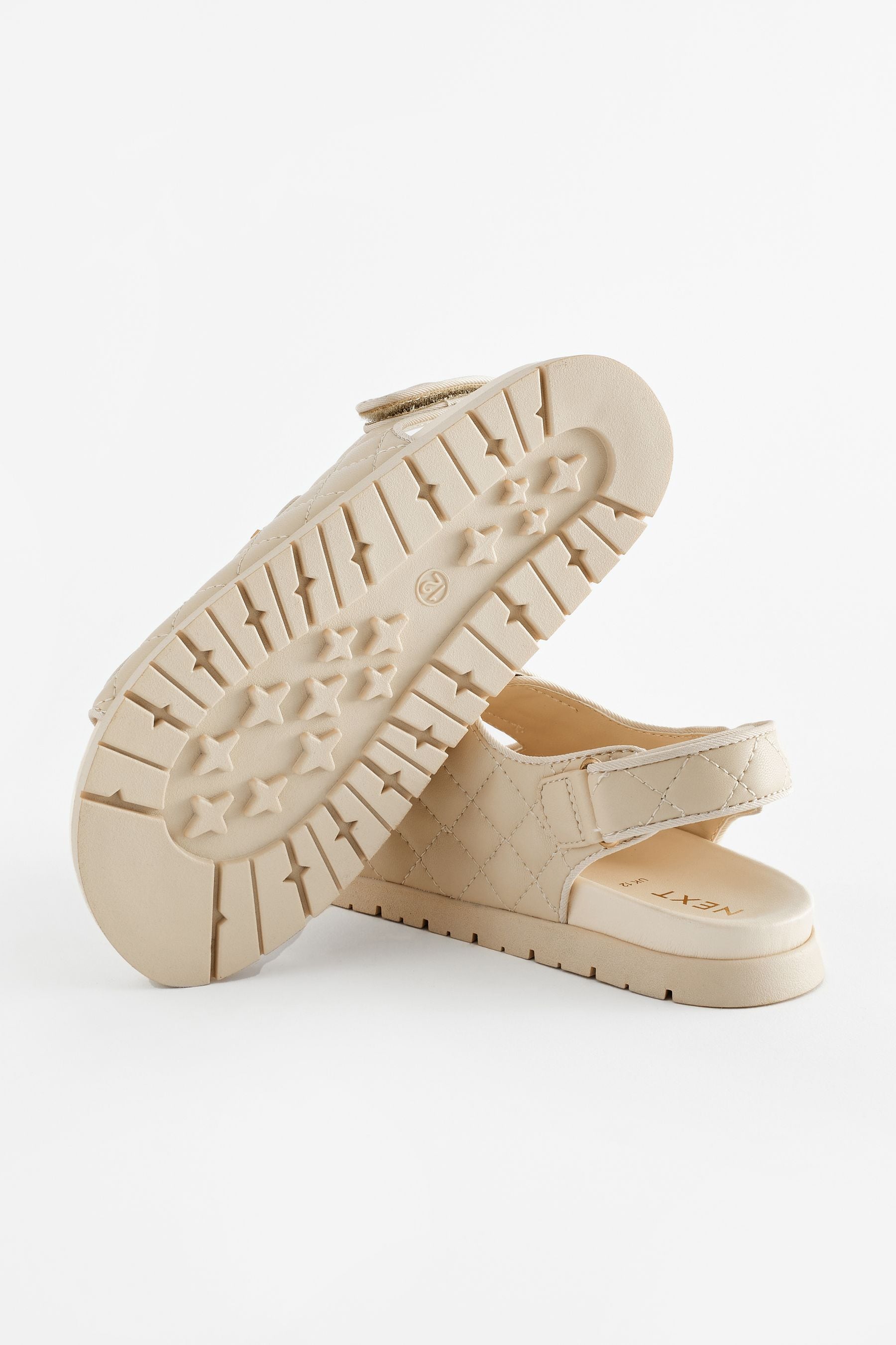 Neutral Cream Two Strap Quilted Sandals