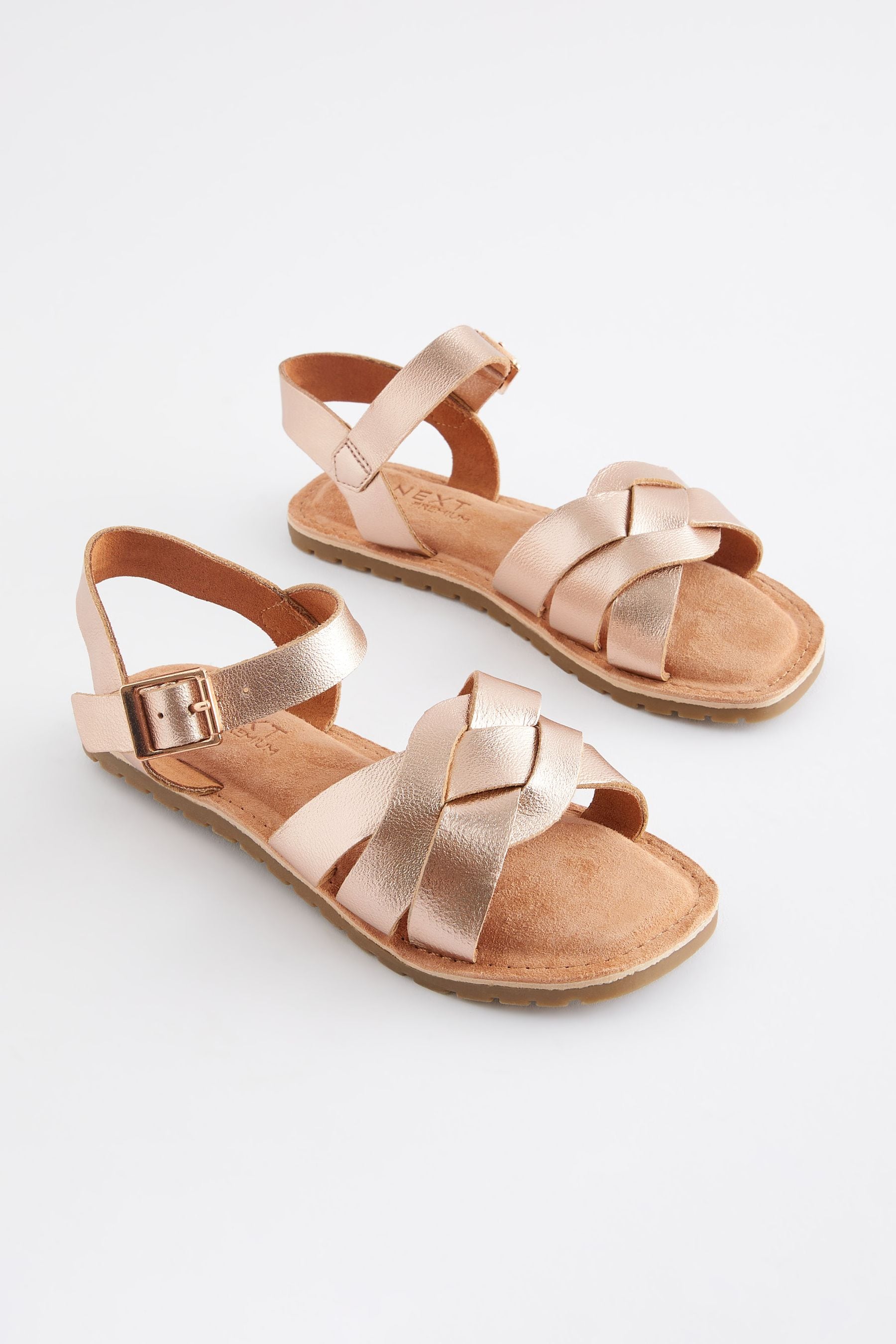 Rose Gold Leather Woven Sandals