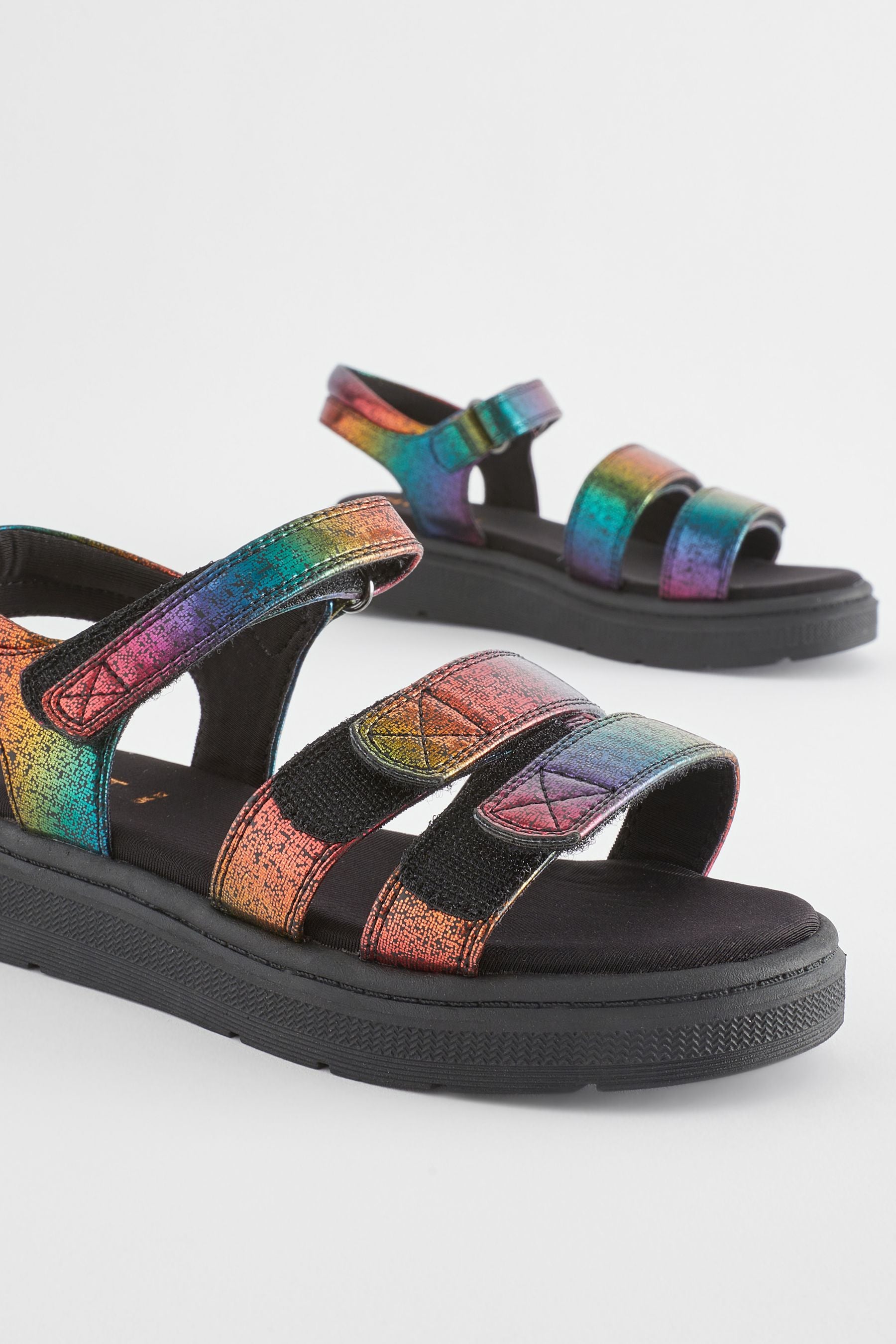 Rainbow Metallic Chunky Wedge Sandals