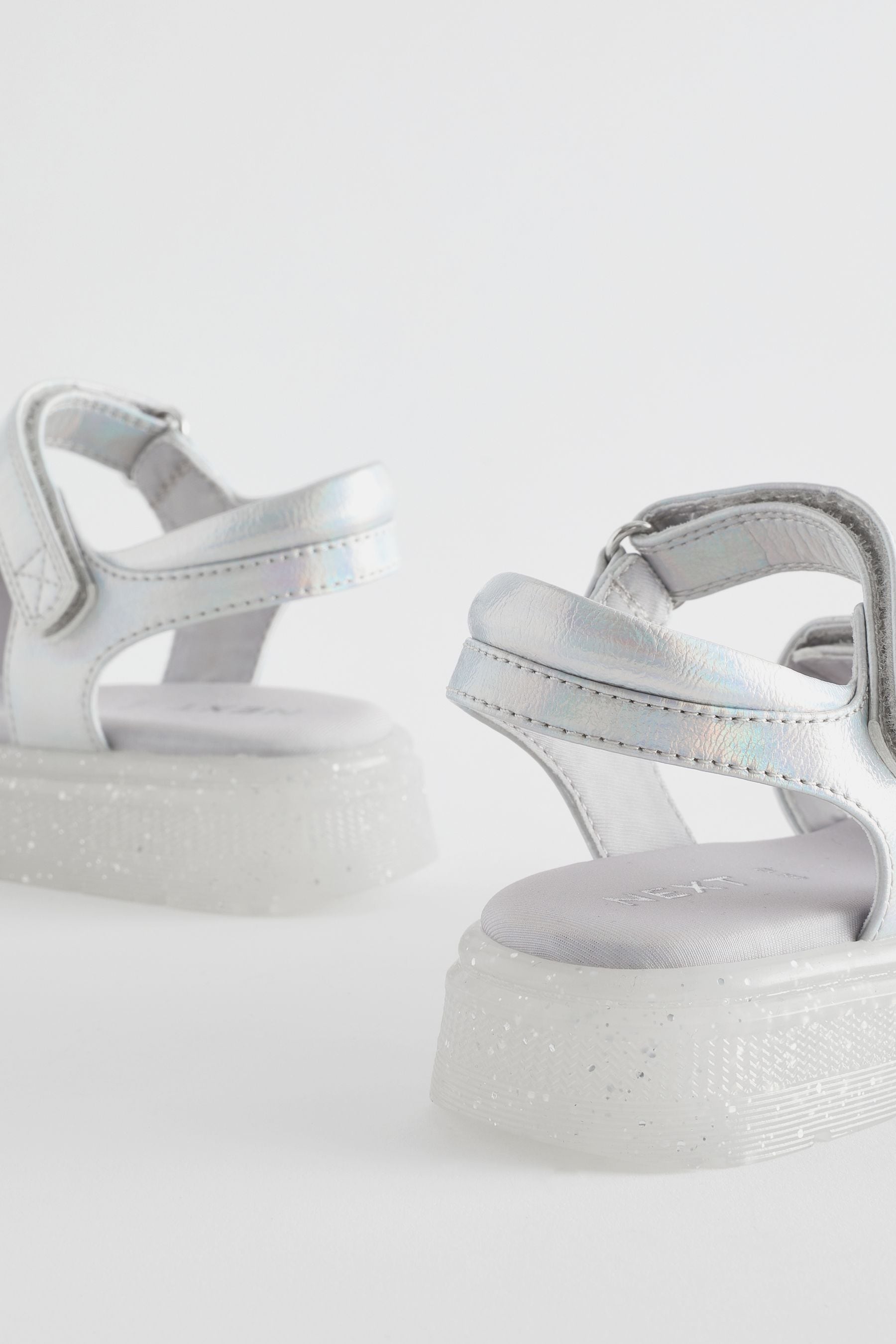 Silver Metallic Chunky Wedge Sandals