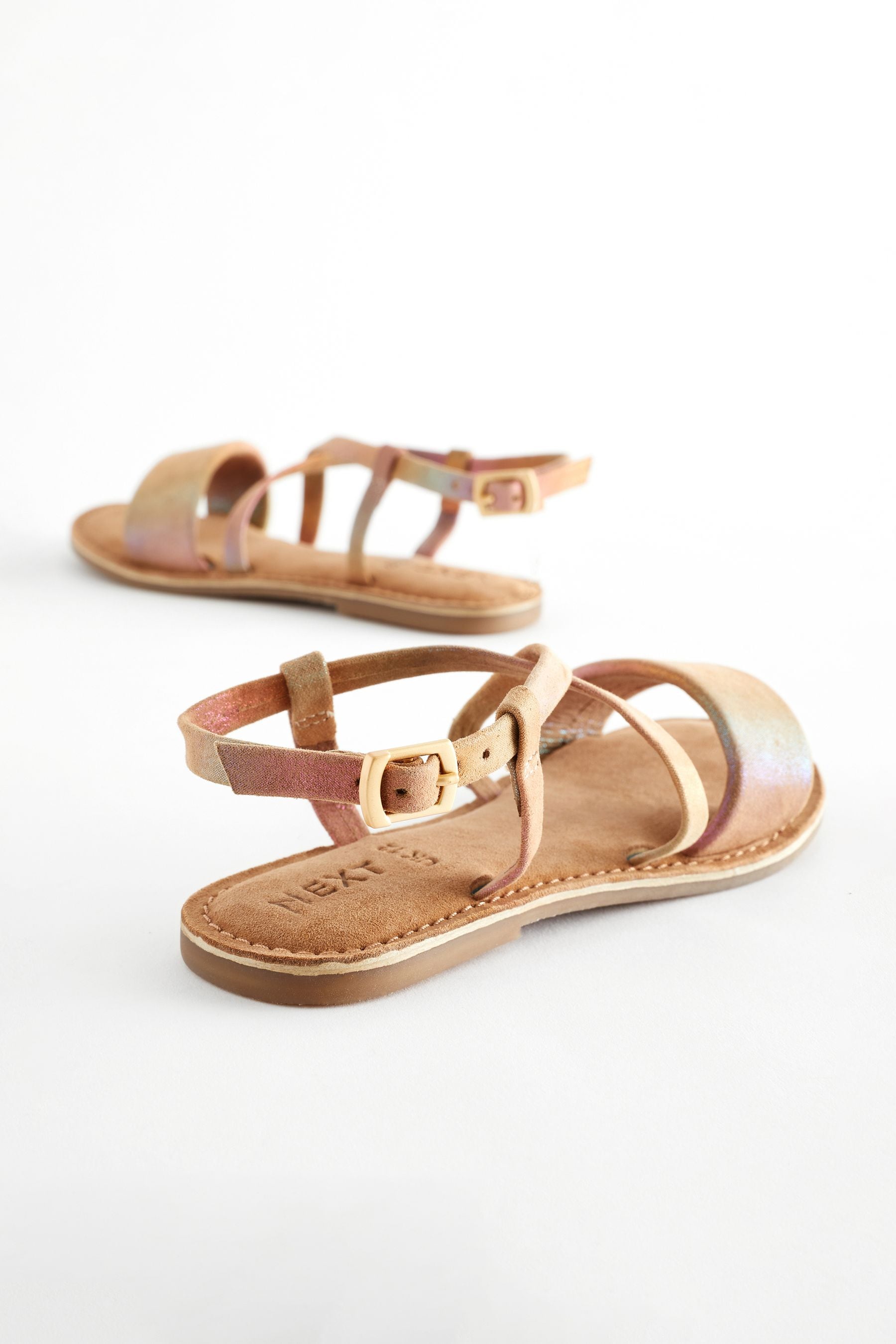 Pastel Rainbow Shimmer Leather Sandals