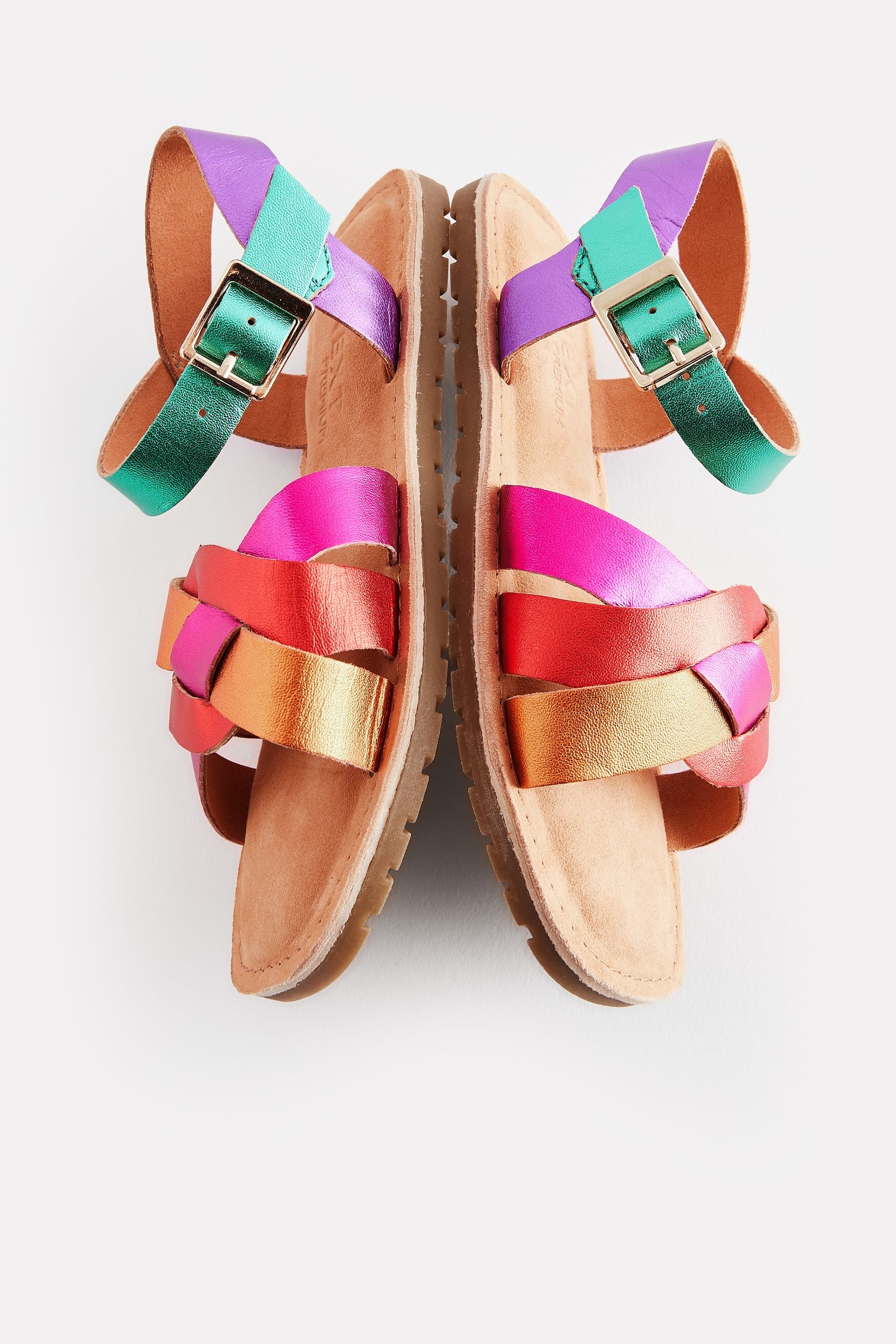 Multi Rainbow Leather Woven Sandals