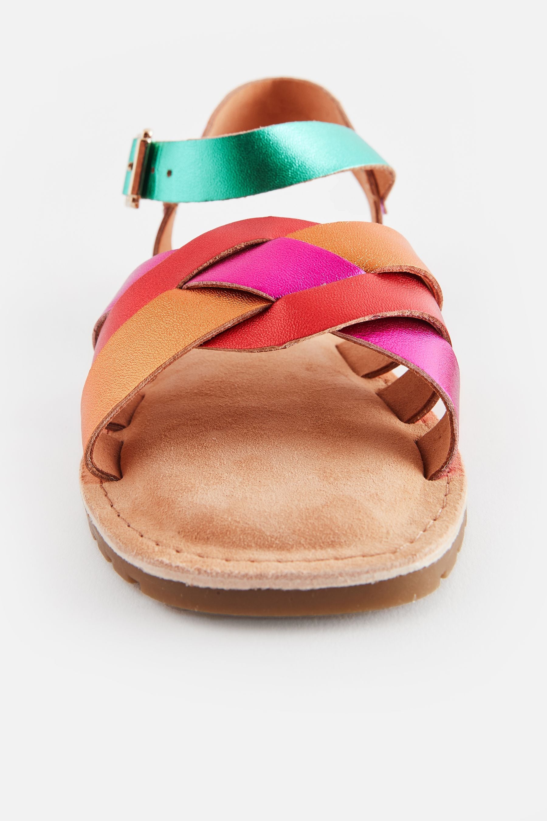 Multi Rainbow Leather Woven Sandals