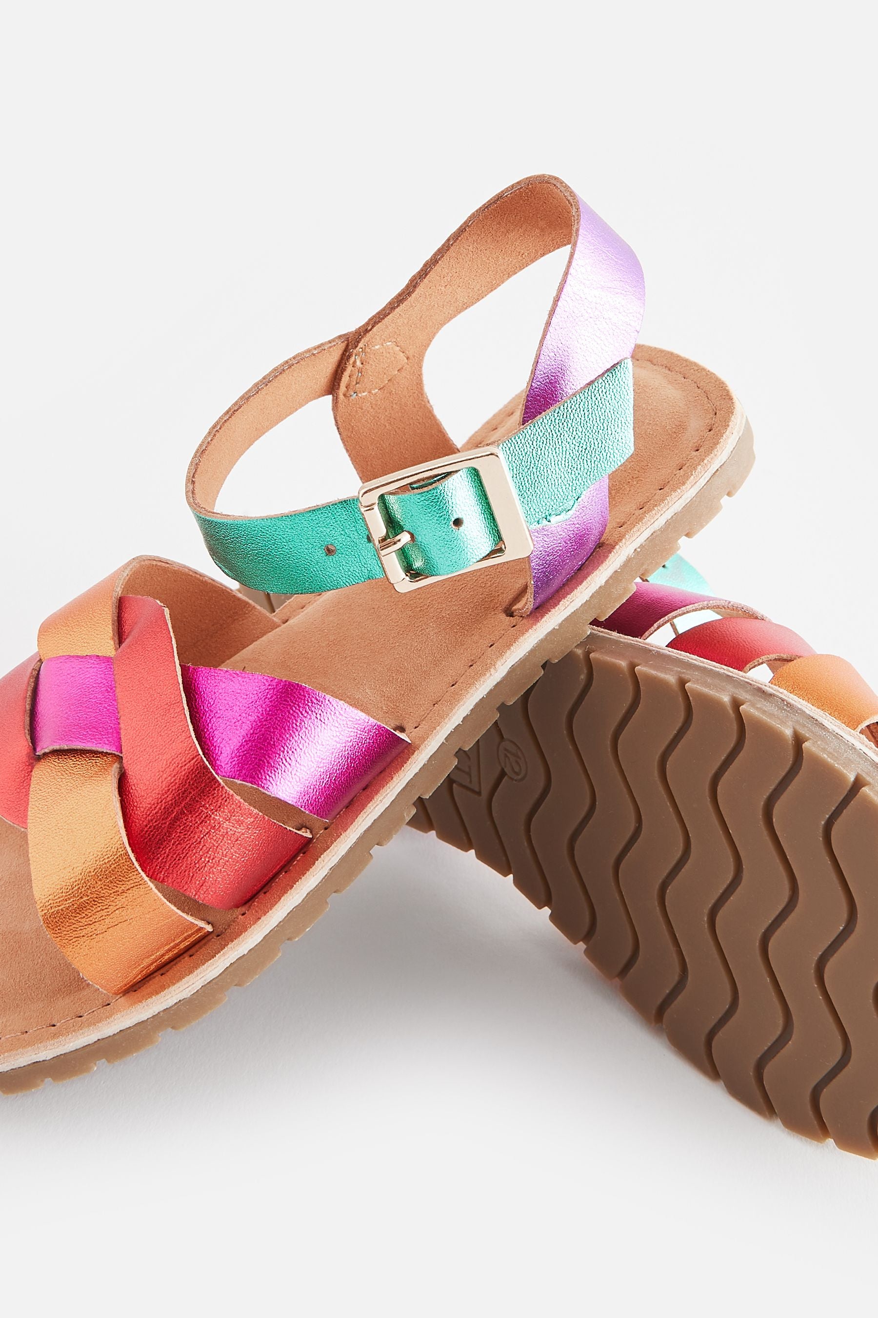 Multi Rainbow Leather Woven Sandals