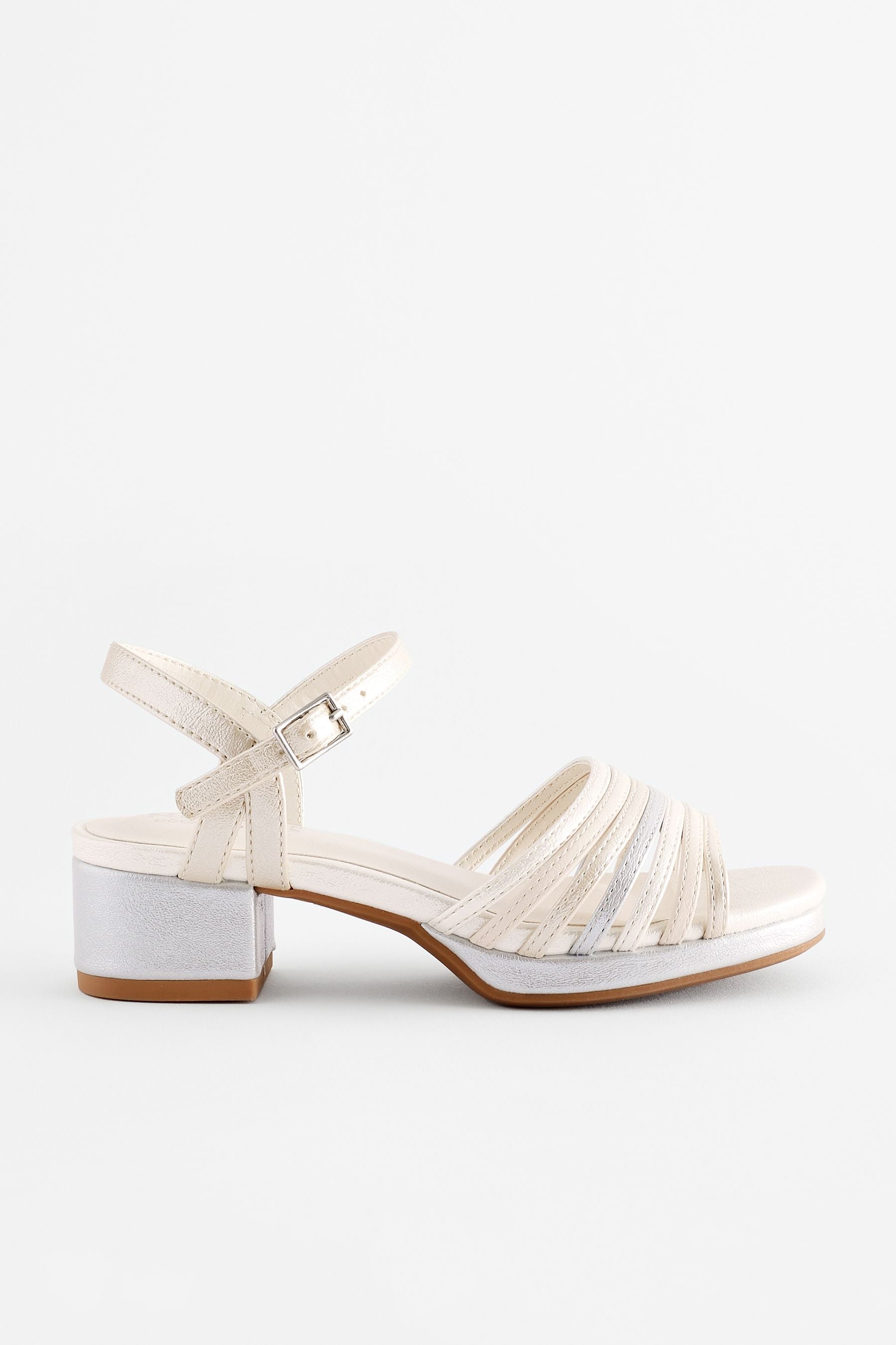 White SIlver Metallic Platform Heel Occasion Sandals