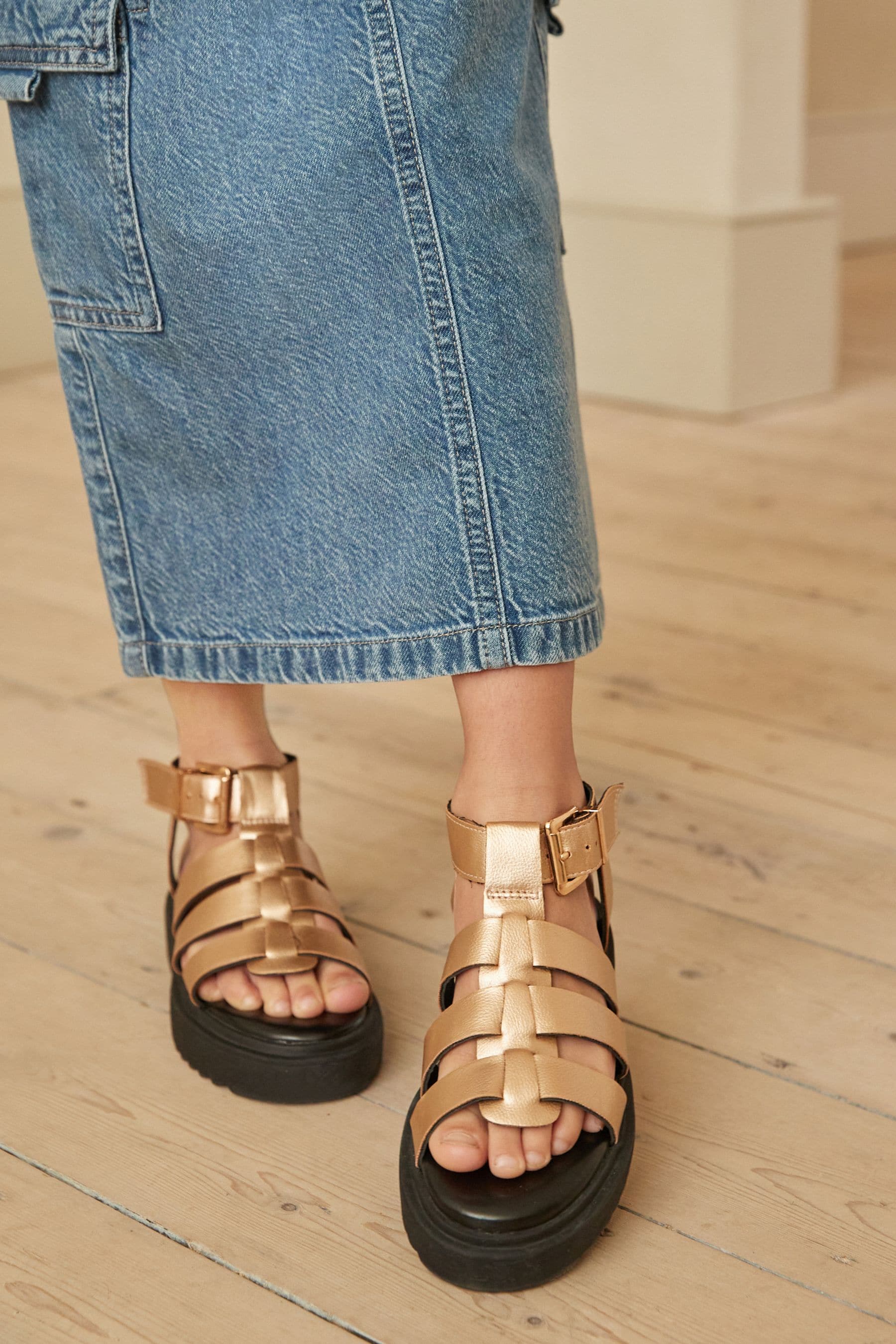 Rose Gold Chunky Gladiator Sandals