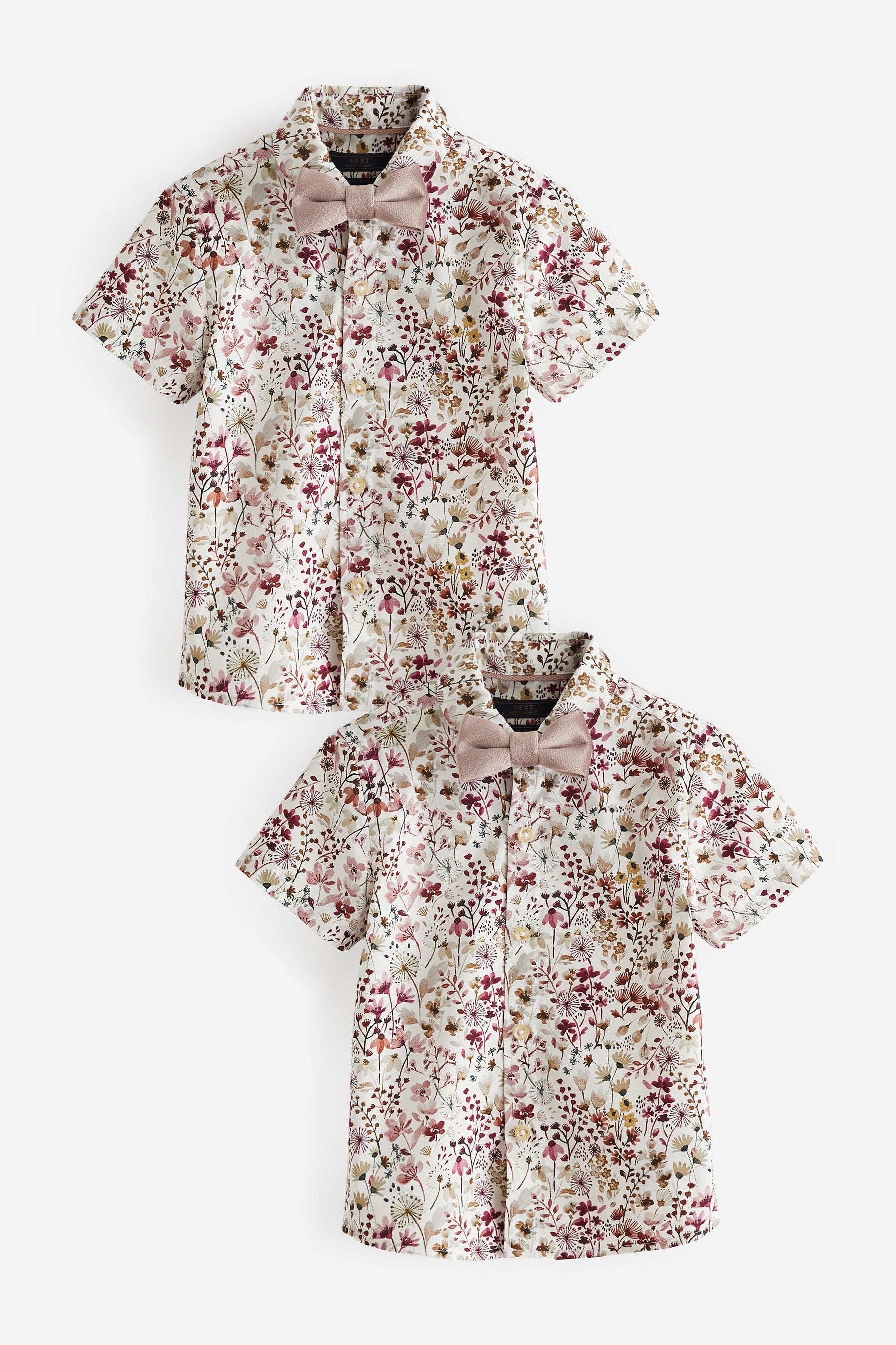 Pink Floral Short Sleeve Shirt And Bow Tie Set (3mths-7yrs)