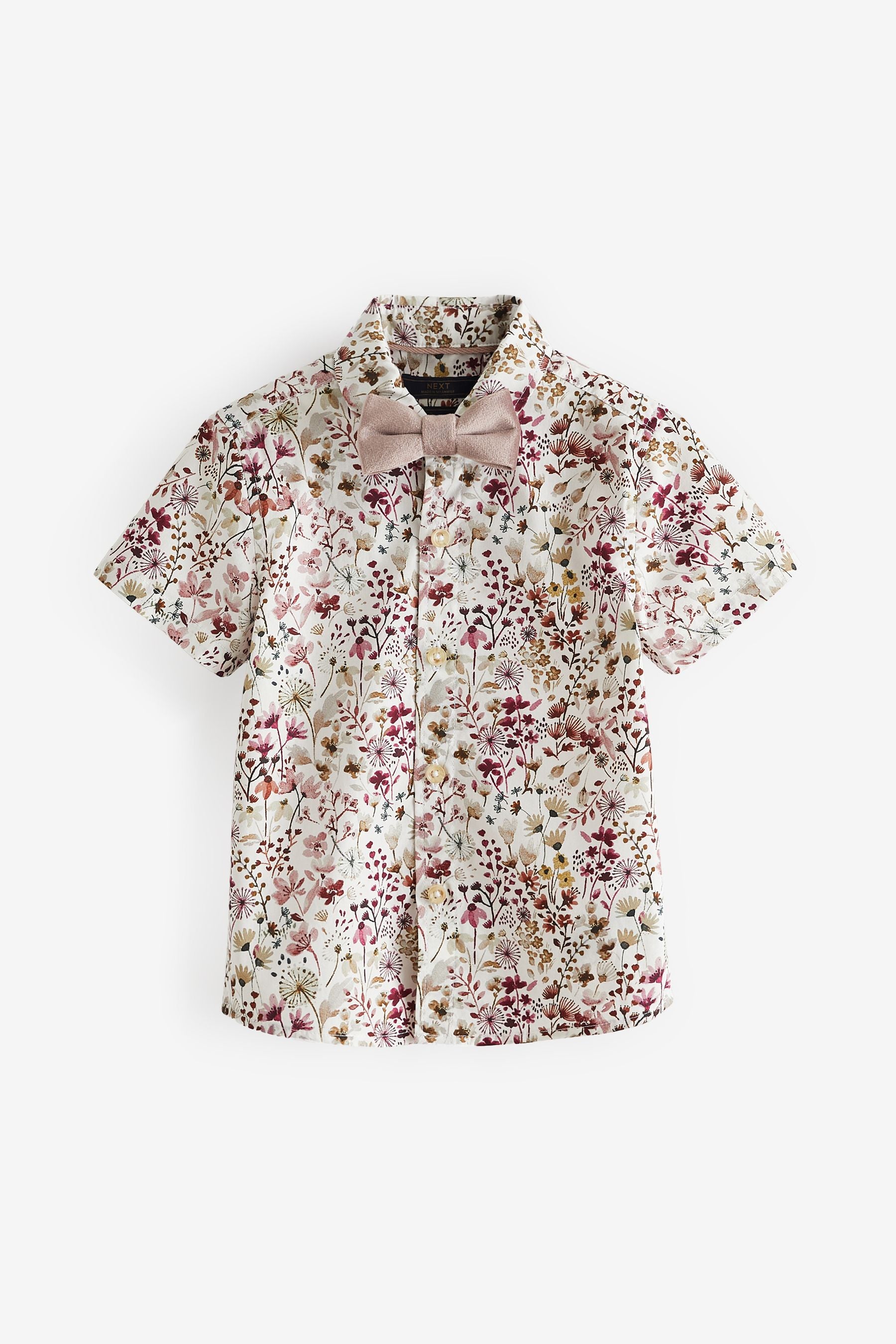 Pink Floral Short Sleeve Shirt And Bow Tie Set (3mths-7yrs)