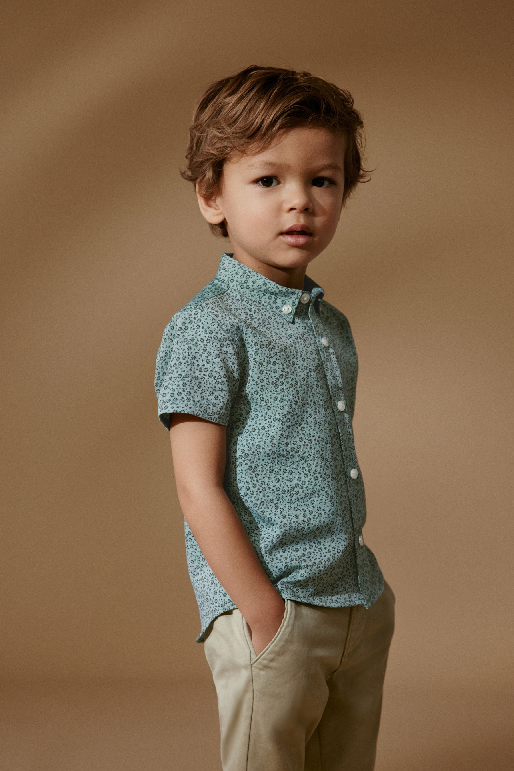 Green Short Sleeves Print Shirt (3mths-7yrs)