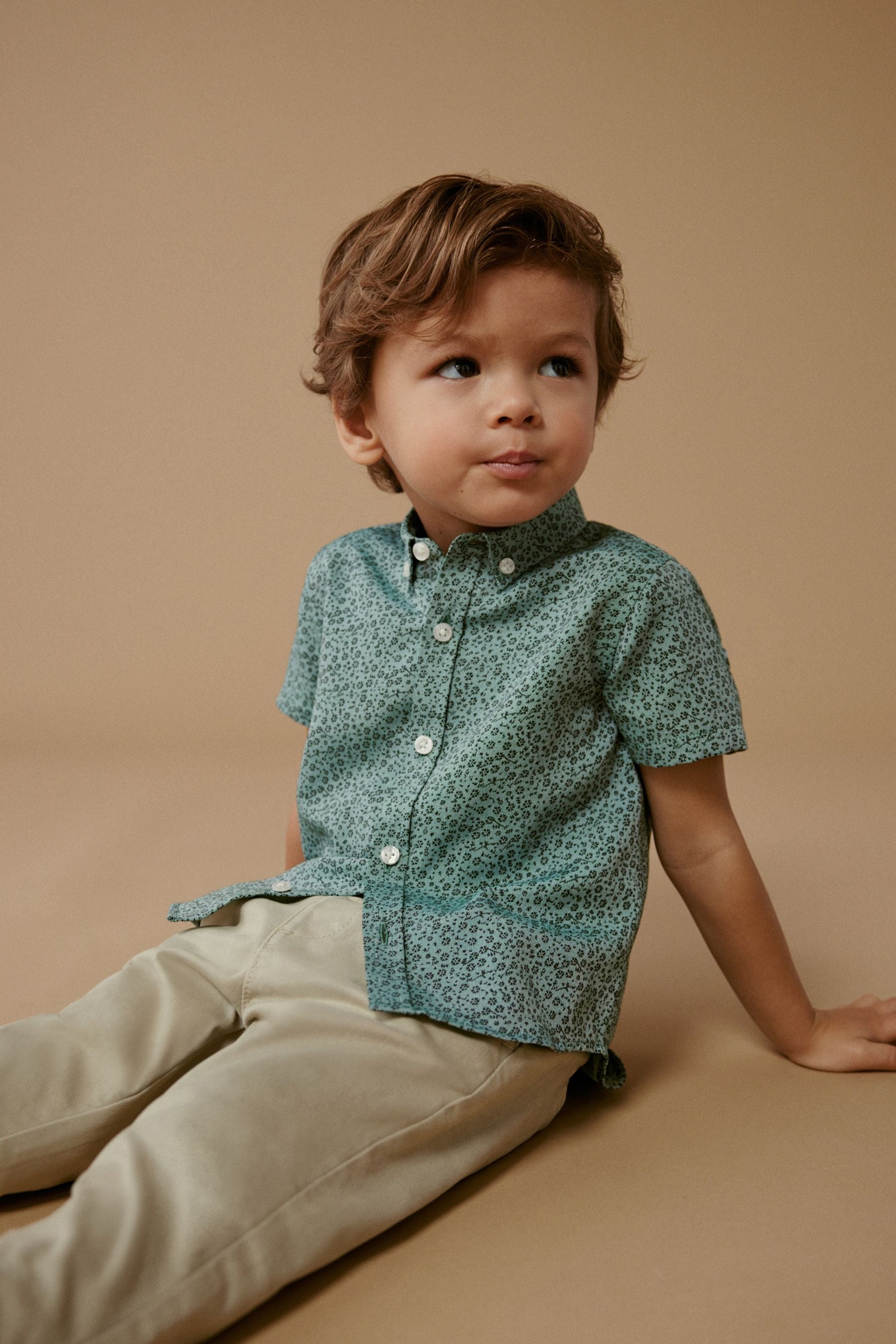 Green Short Sleeves Print Shirt (3mths-7yrs)