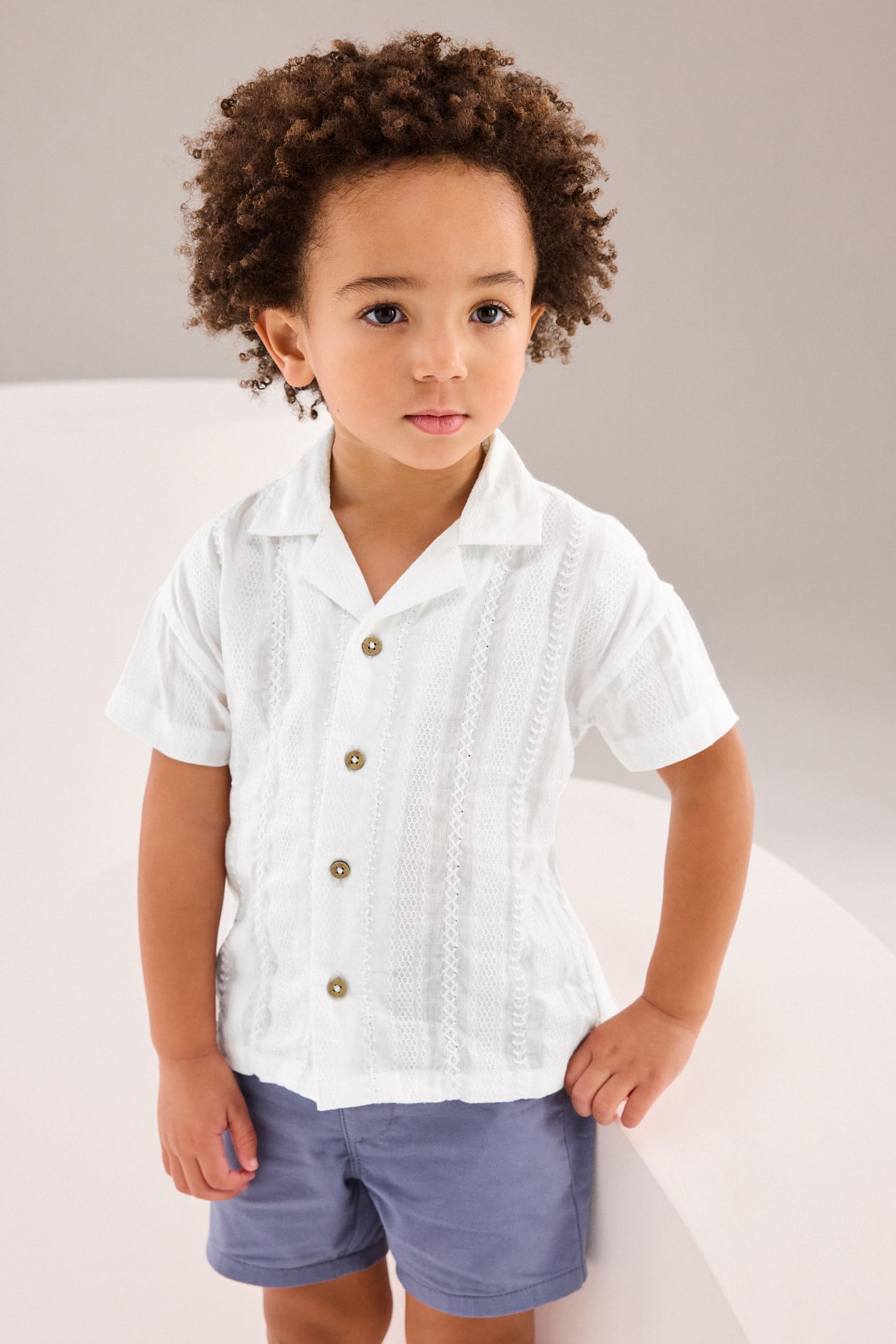 White 100% Cotton Short Sleeves Textured Shirt (3mths-7yrs)