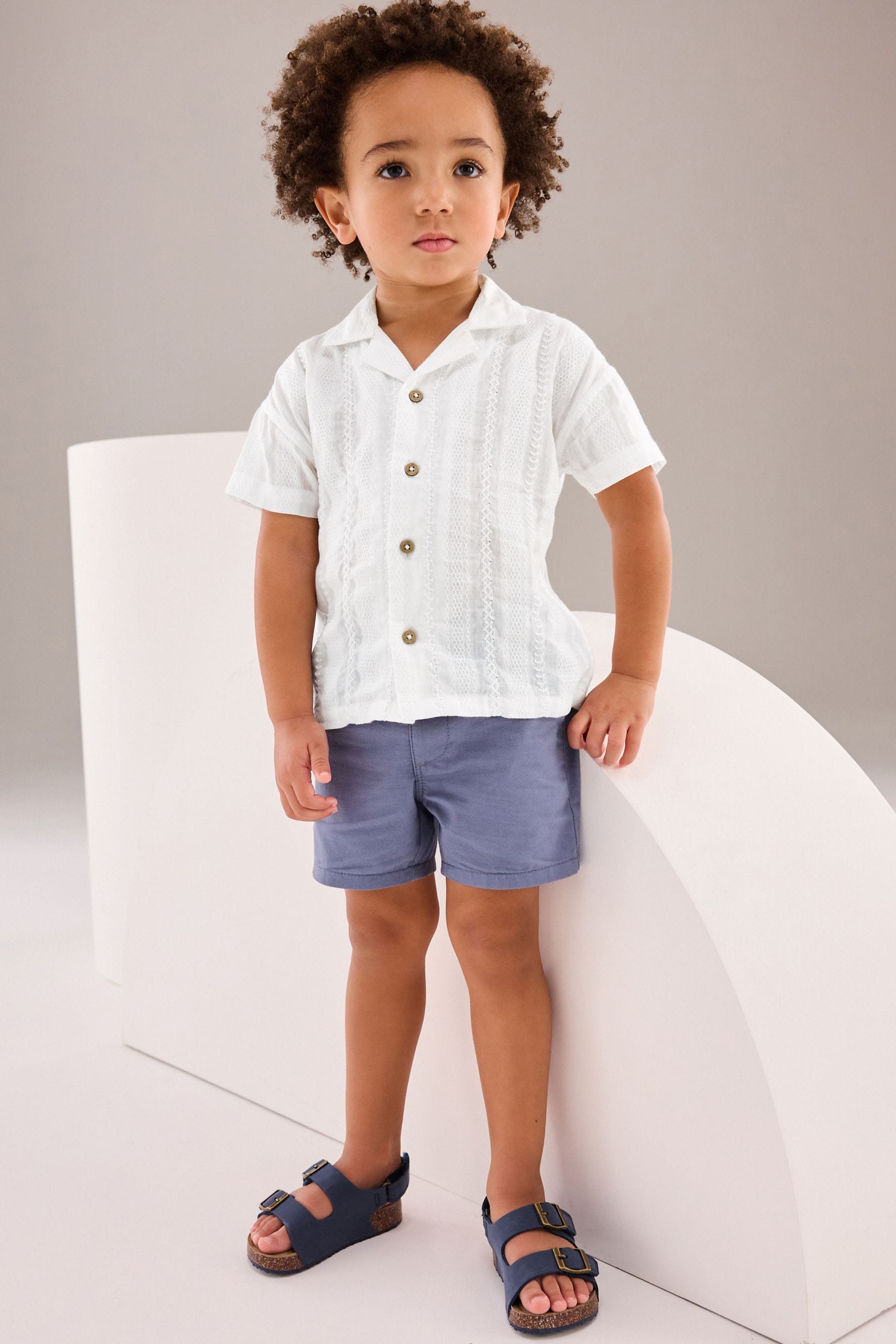 White 100% Cotton Short Sleeves Textured Shirt (3mths-7yrs)