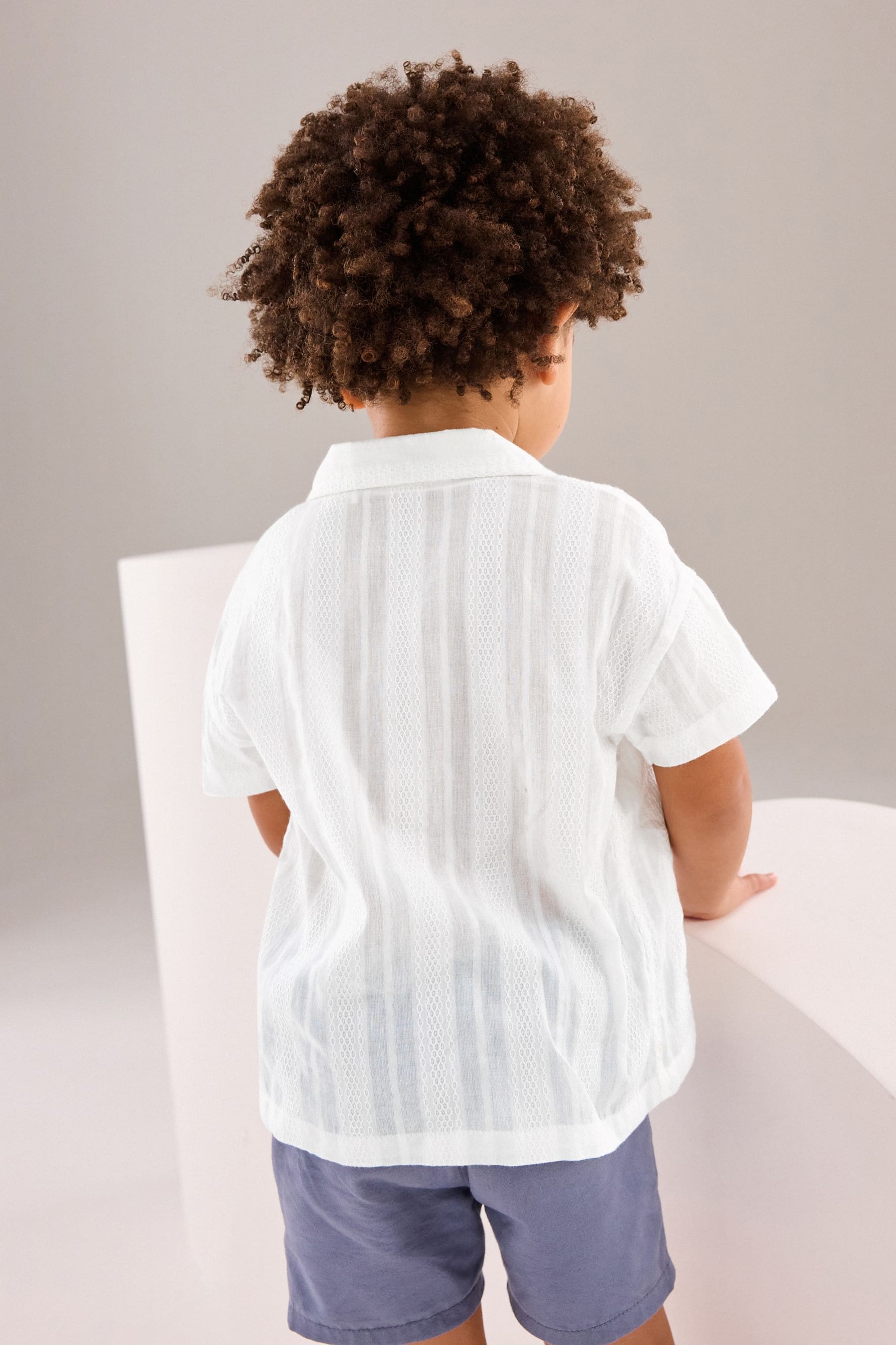 White 100% Cotton Short Sleeves Textured Shirt (3mths-7yrs)