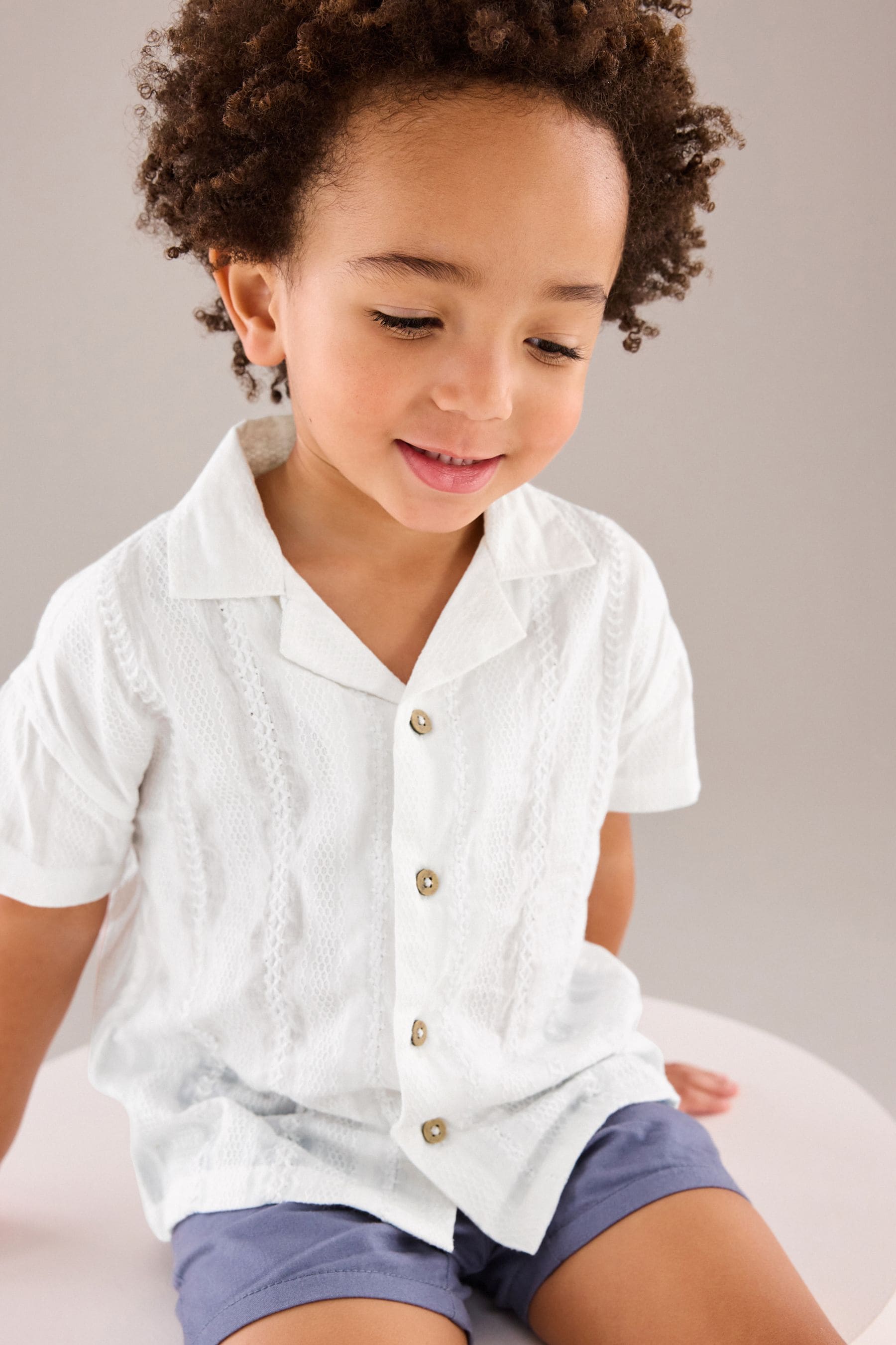 White 100% Cotton Short Sleeves Textured Shirt (3mths-7yrs)