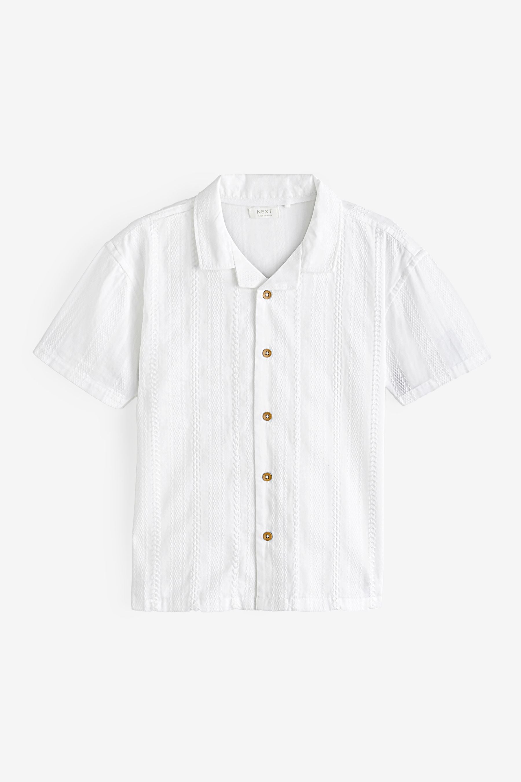 White 100% Cotton Short Sleeves Textured Shirt (3mths-7yrs)